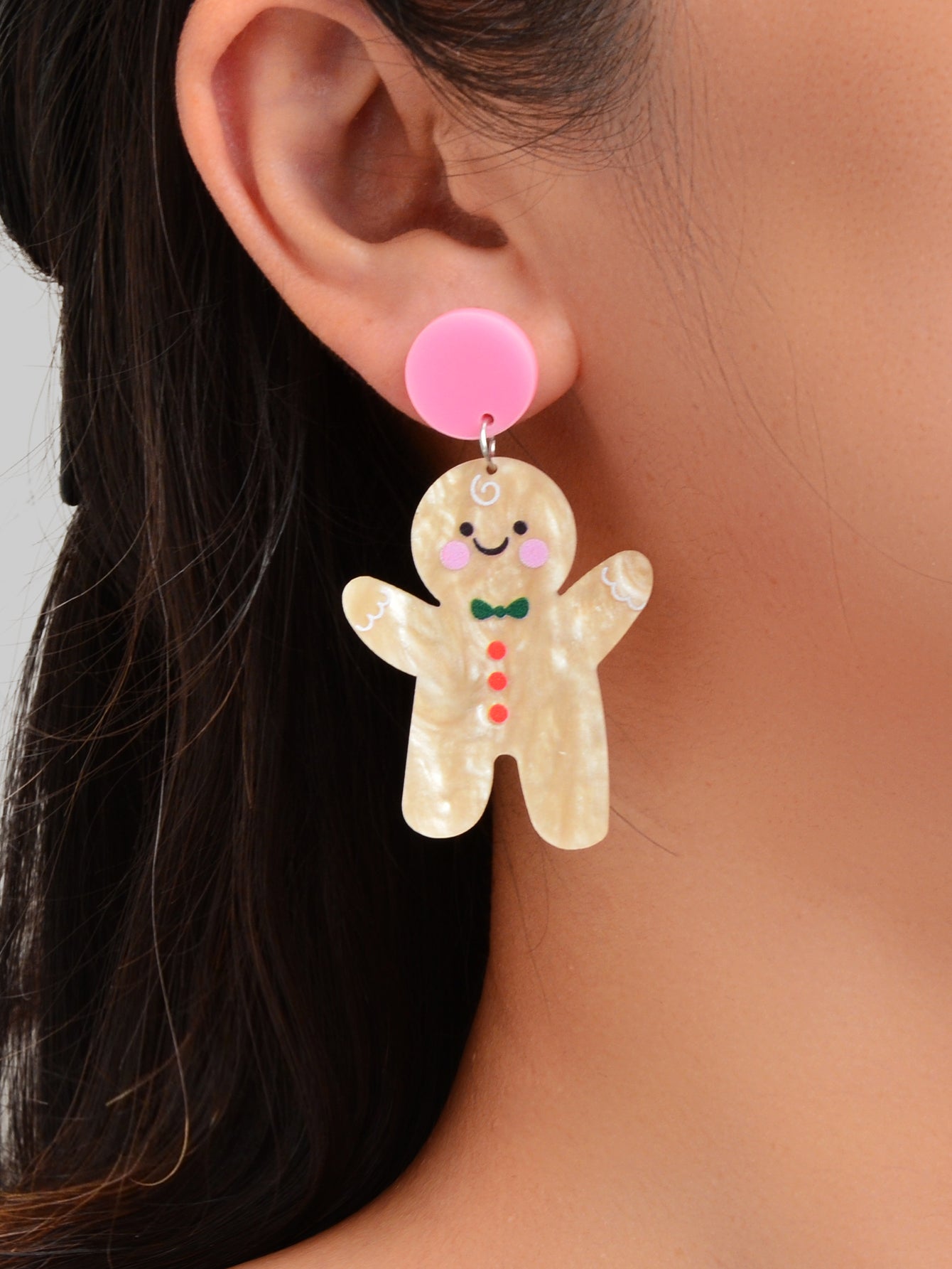 Lovely Acrylic Gingerbread Man Dangle Earrings Girl Christmas Festival