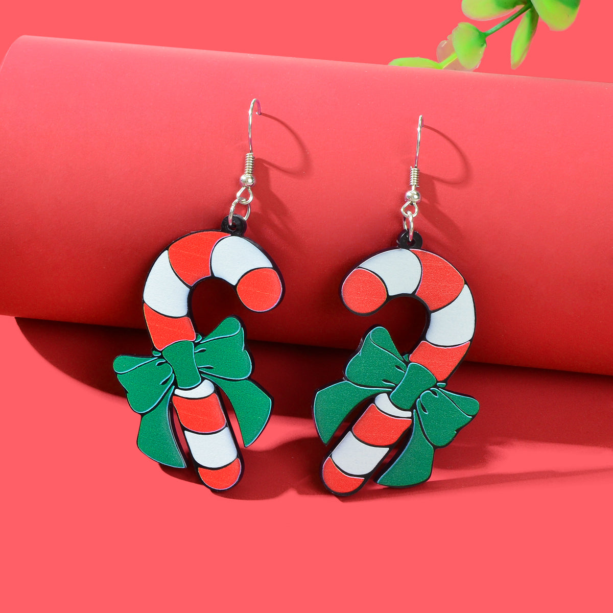 Christmas Festival Accessories Candy Cane with Bowknot Dangle Earrings