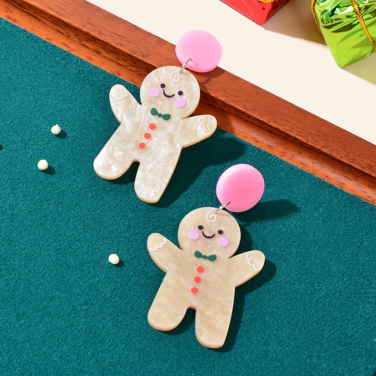 Lovely Acrylic Gingerbread Man Dangle Earrings Girl Christmas Festival