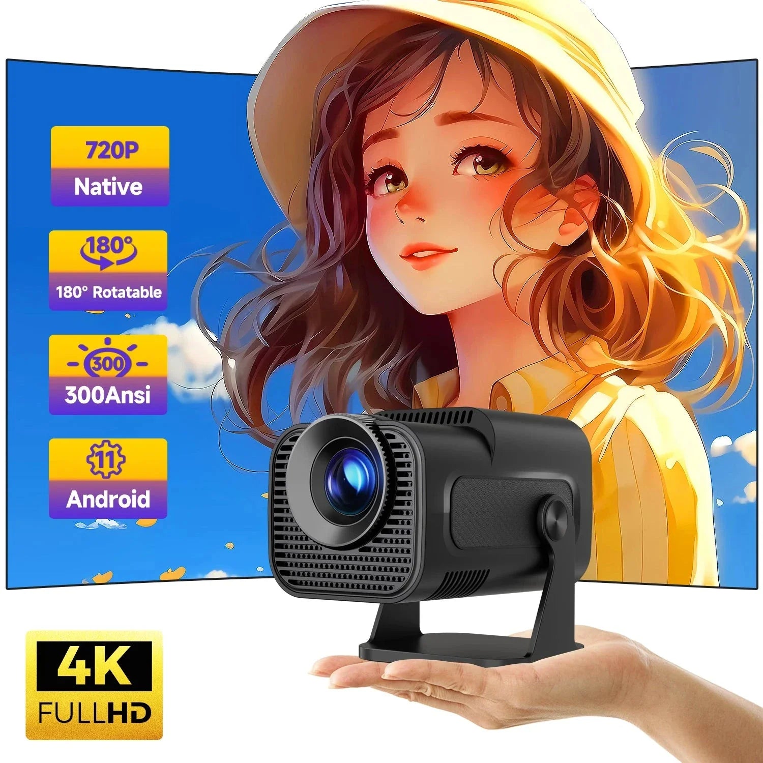 NNEOBA Mini Android 11 Projector (Black)