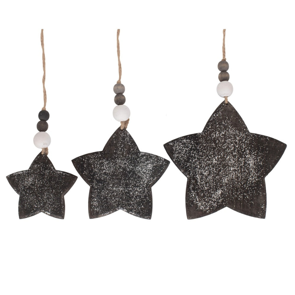 Set of 3 Hanging Glitter Star Wicker Decorations-0