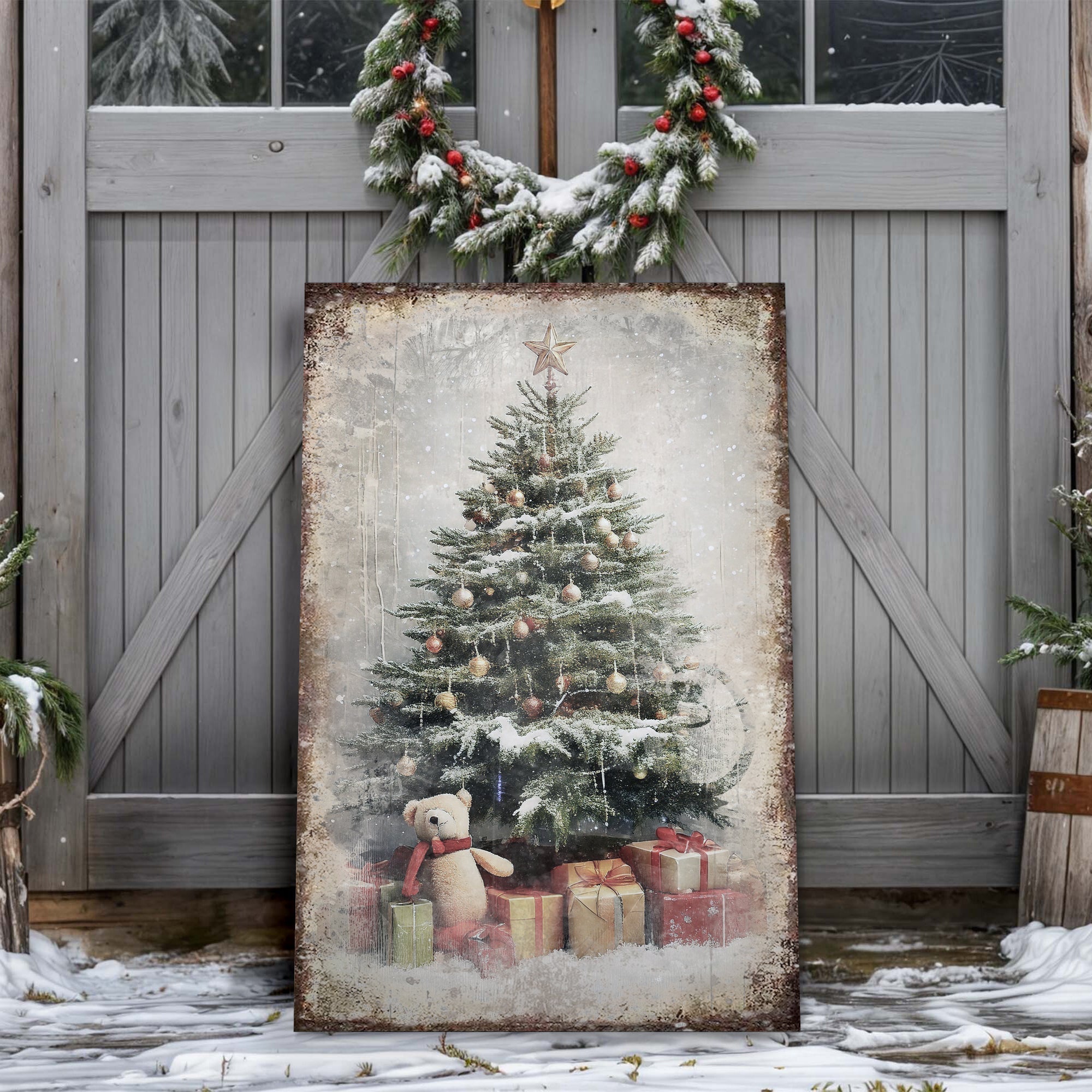 Vintage Christmas Tree With Gifts Wall Art II-0