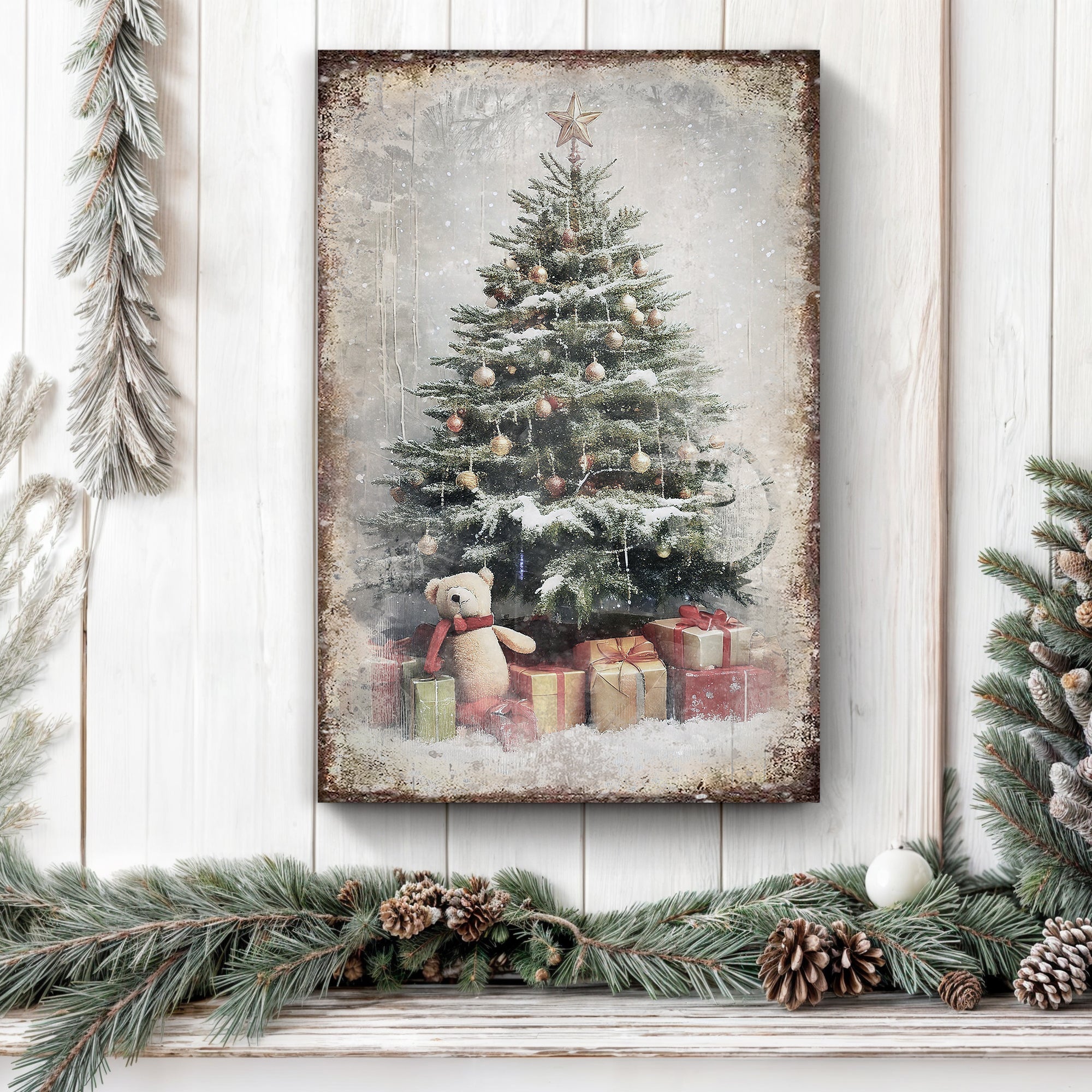 Vintage Christmas Tree With Gifts Wall Art II-1