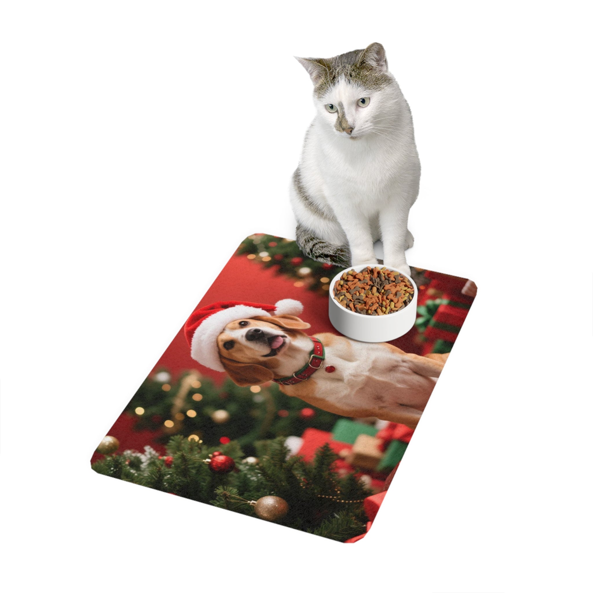 Festive Pet Food Mat - Dog & Cat Feeding Mat, Holiday Decor, Pet Supplies, Easy Clean, 12x18