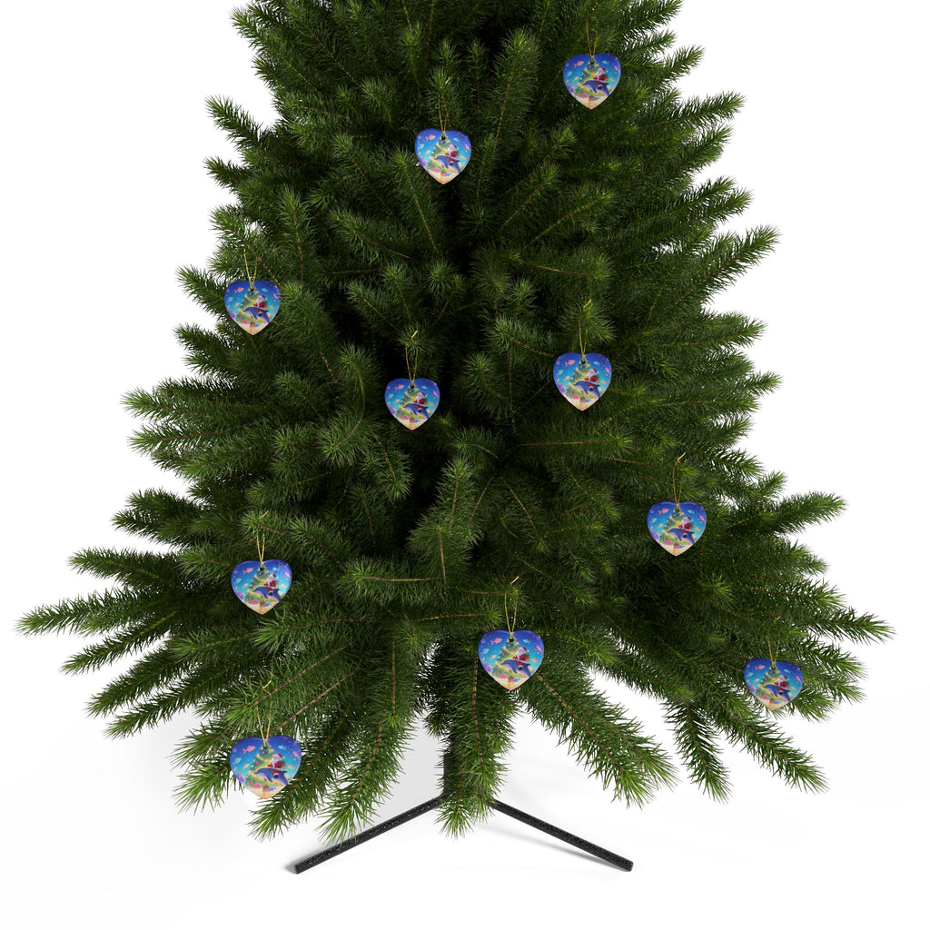 Heart-Shaped Christmas Ornaments with Santa and Dolphin Design, Holiday Tree Decor, Festive Gift, Tree Hanging Decoration, Winter Decoration