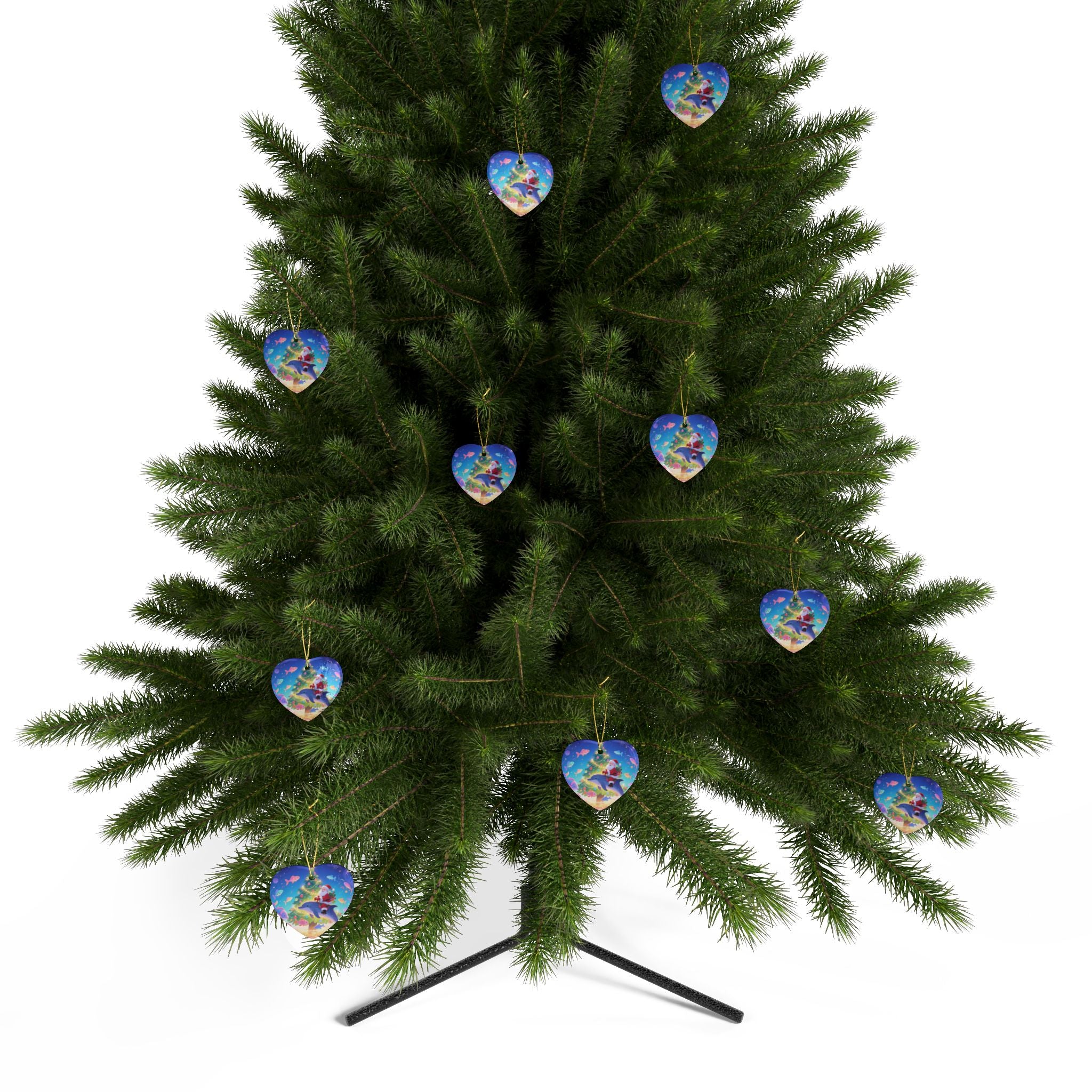 Heart-Shaped Christmas Ornaments with Santa and Dolphin Design, Holiday Tree Decor, Festive Gift, Tree Hanging Decoration, Winter Decoration