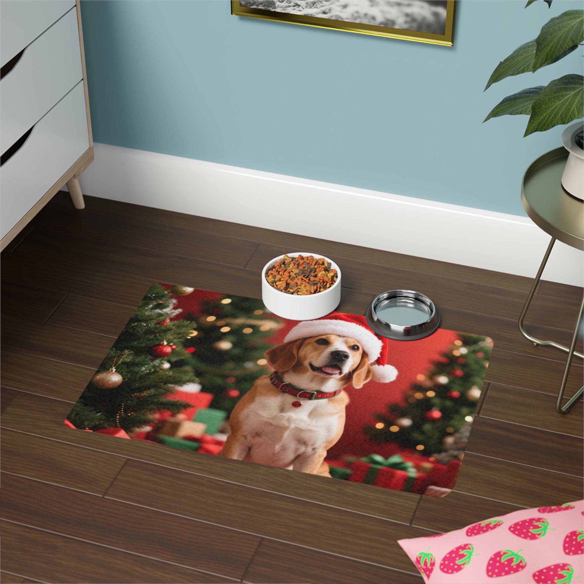 Festive Pet Food Mat - Dog & Cat Feeding Mat, Holiday Decor, Pet Supplies, Easy Clean, 12x18