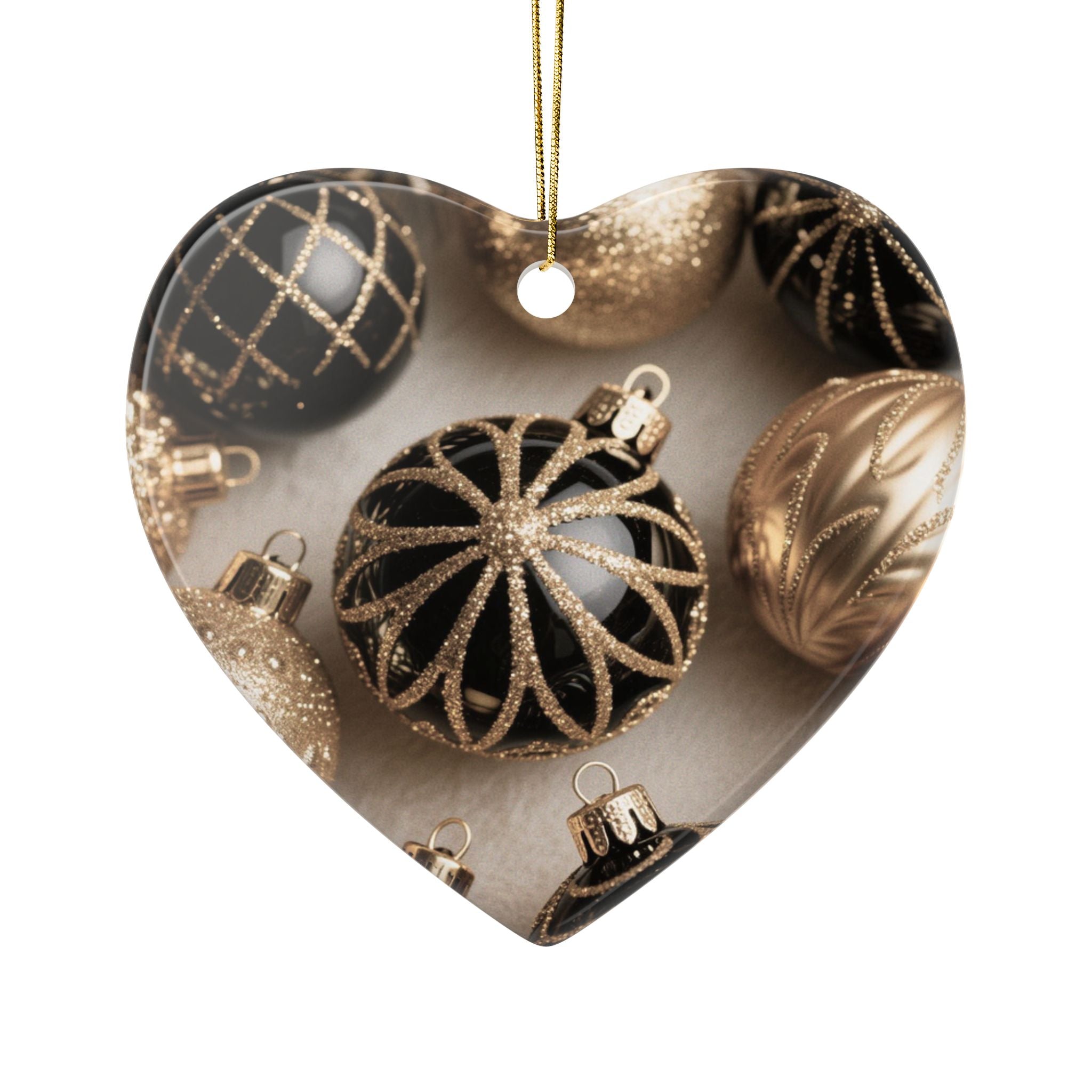 Elegant Gold Floral Ceramic Ornaments - 2-Sided Holiday Decor, Christmas Tree Accents, Personalized Gifts, Wedding Favors, Home Decor