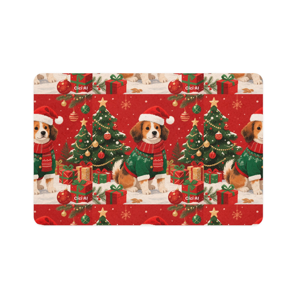 Festive Pet Food Mat (12x18) - Happy Holidays, Dog Bowl Mat, Cat Feeding Station, Christmas Decor, Pet Gift Idea