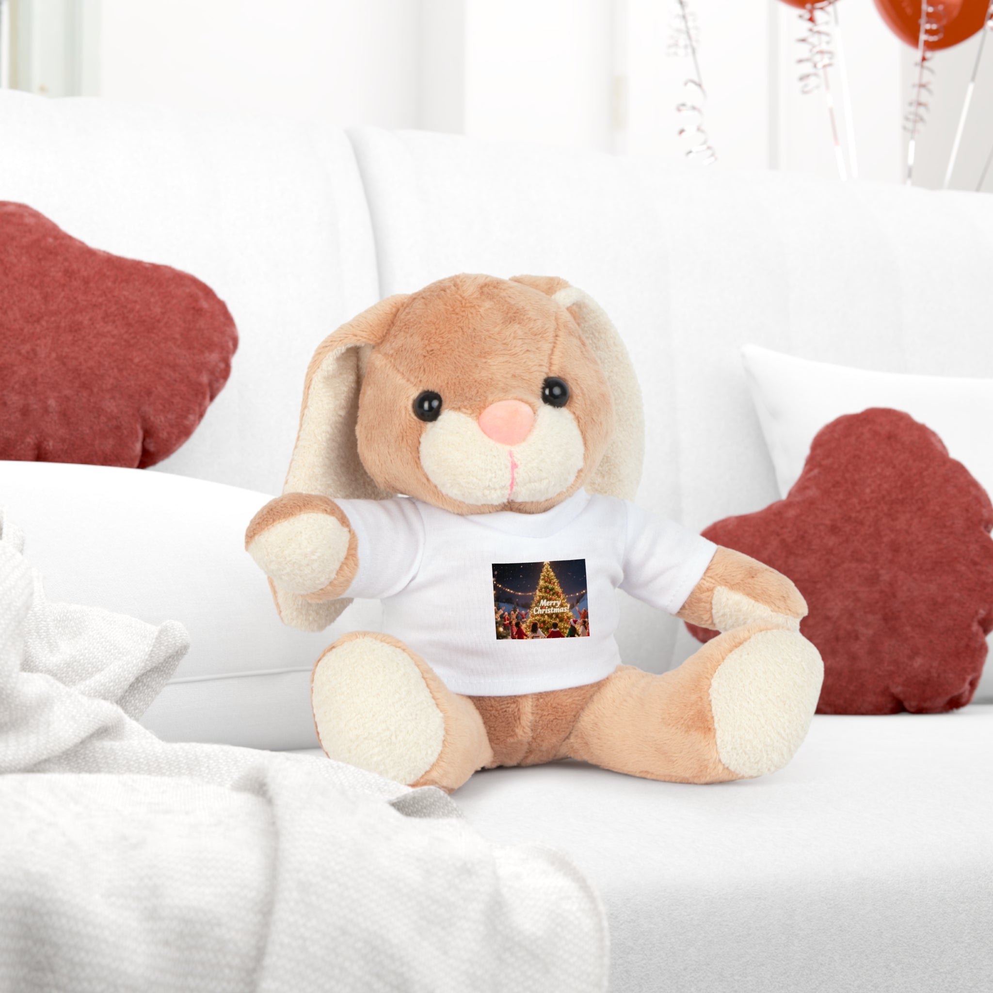 Christmas Plush Toy with T-Shirt, Cuddly Bear, Holiday Gift, Stuffed Animal, Christmas Decor, Personalized Keepsake