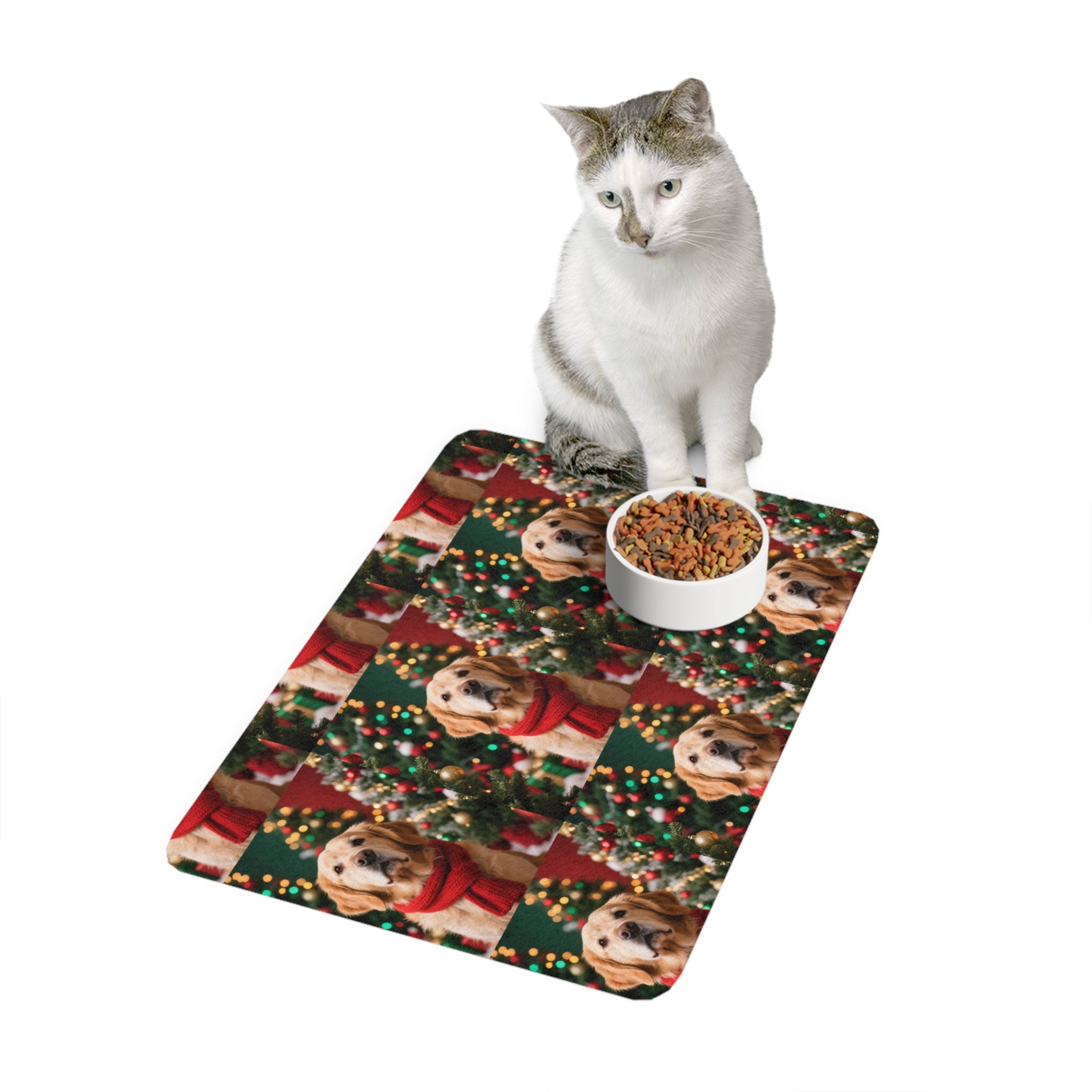 Christmas Dog Pet Food Mat, Festive Dog Bowl Mat, Holiday Pet Decor, Dog Lover Gifts, Decorative Pet Feeding Mat