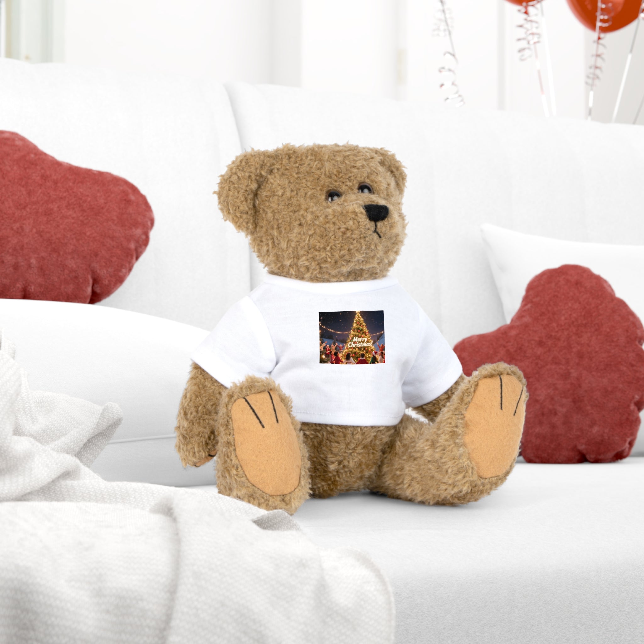 Christmas Plush Toy with T-Shirt, Cuddly Bear, Holiday Gift, Stuffed Animal, Christmas Decor, Personalized Keepsake