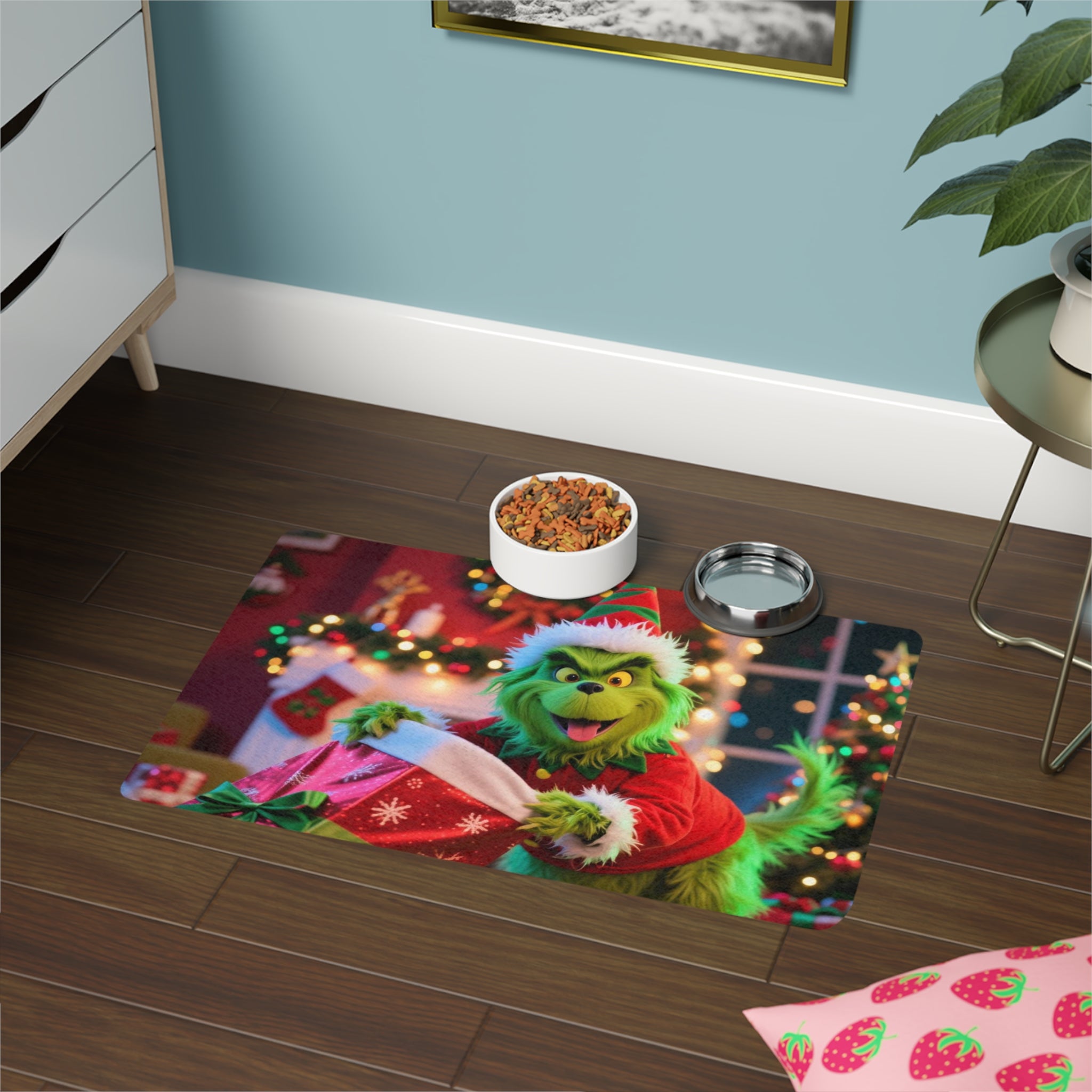 Grinch Pet Food Mat - Festive Dog Bowl Rug, Holiday Pet Placemats, Xmas Decor for Pets, Christmas Gift for Pet Lovers
