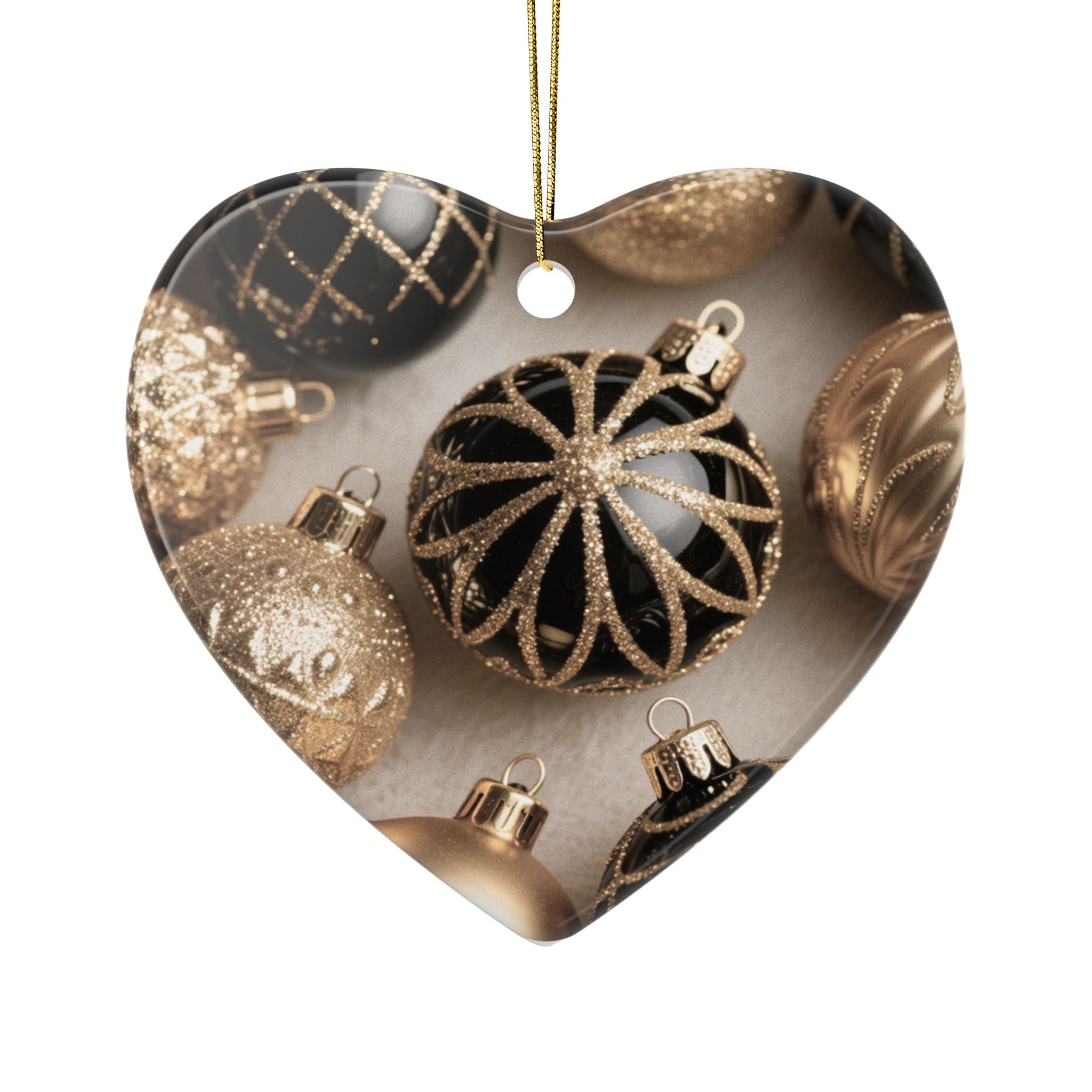 Elegant Gold Floral Ceramic Ornaments - 2-Sided Holiday Decor, Christmas Tree Accents, Personalized Gifts, Wedding Favors, Home Decor