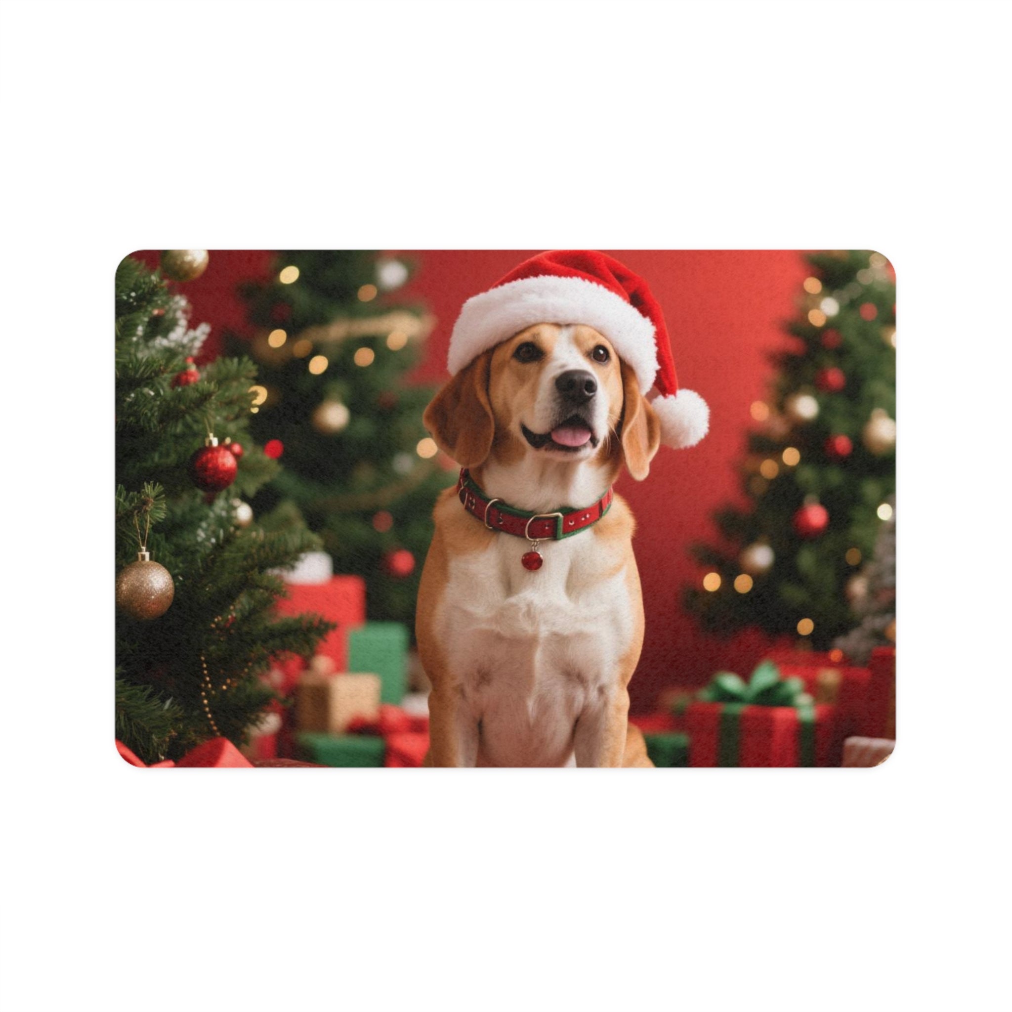 Festive Pet Food Mat - Dog & Cat Feeding Mat, Holiday Decor, Pet Supplies, Easy Clean, 12x18