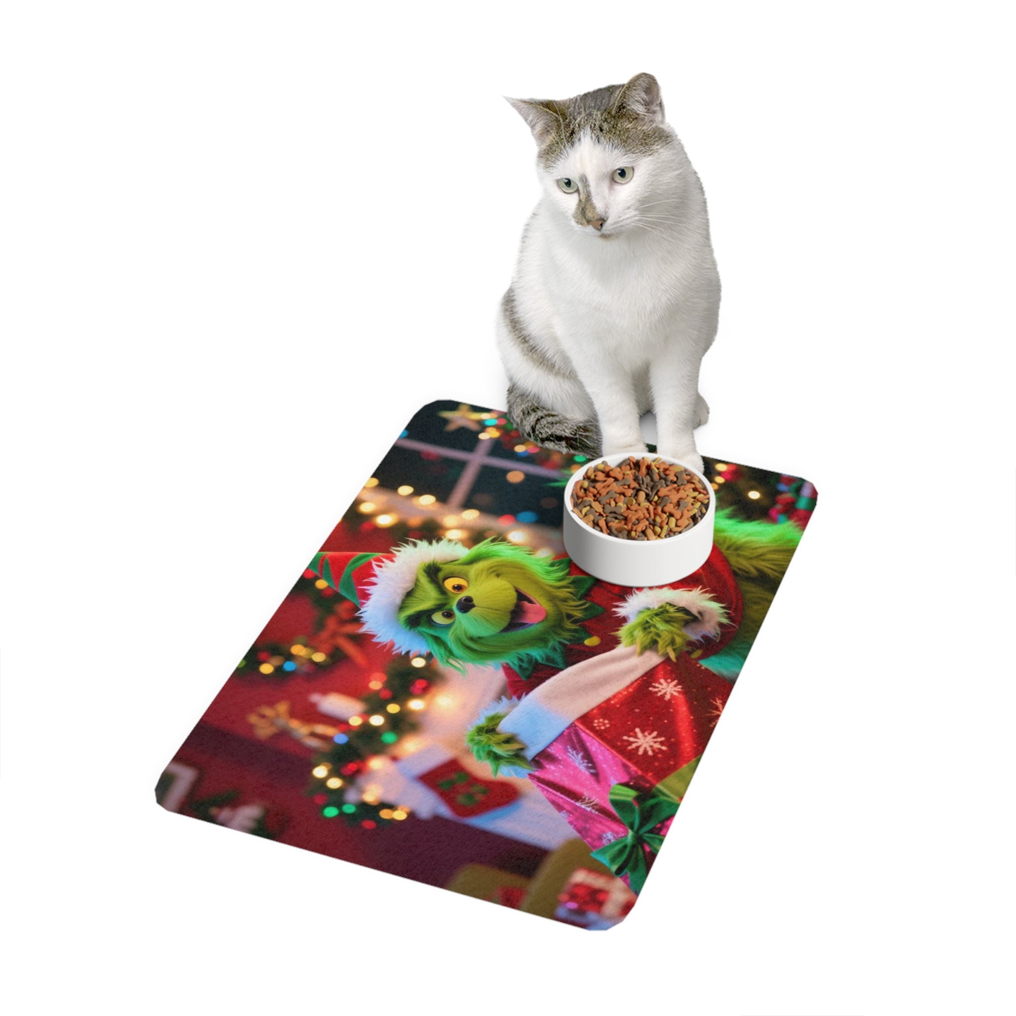 Grinch Pet Food Mat - Festive Dog Bowl Rug, Holiday Pet Placemats, Xmas Decor for Pets, Christmas Gift for Pet Lovers
