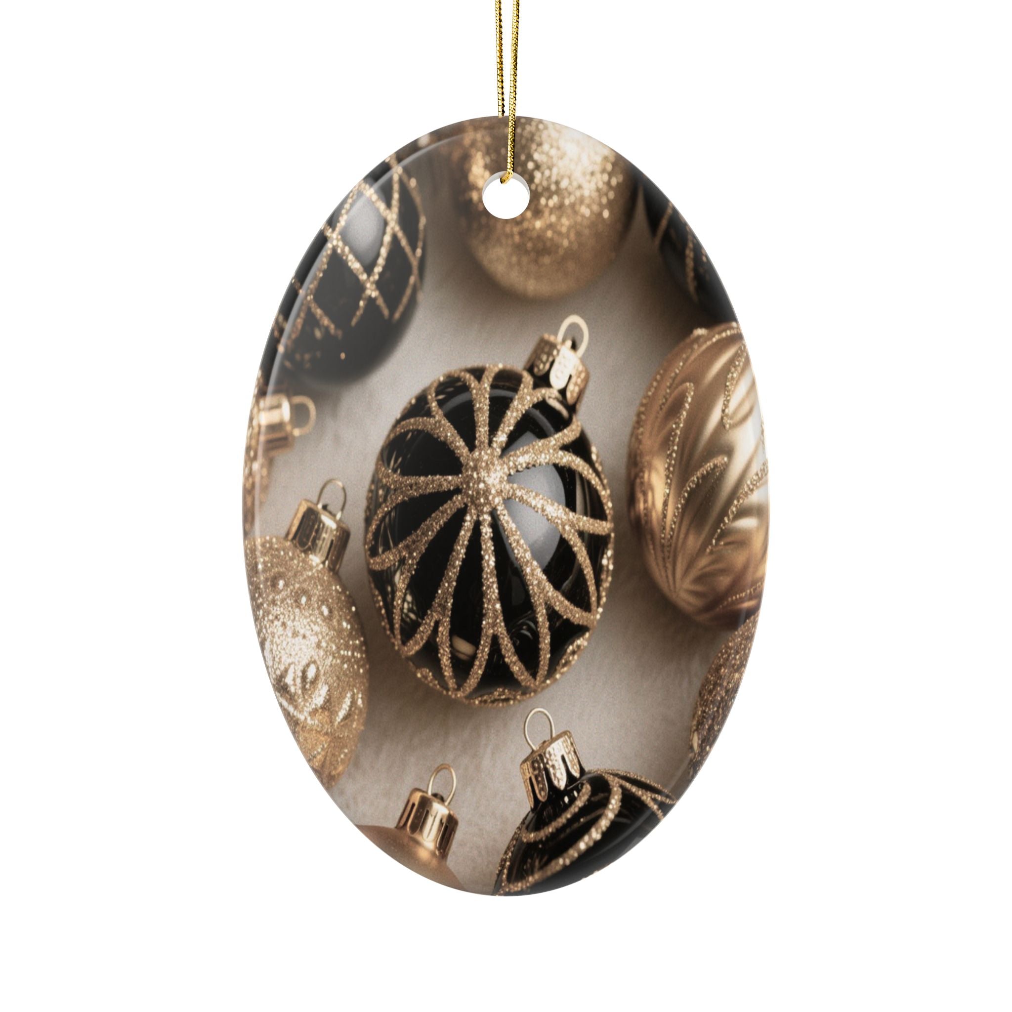 Elegant Gold Floral Ceramic Ornaments - 2-Sided Holiday Decor, Christmas Tree Accents, Personalized Gifts, Wedding Favors, Home Decor