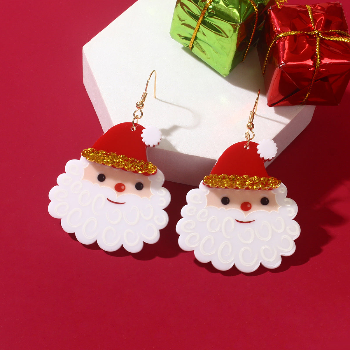 Christmas Festival Jewellery Acrylic Santa Claus Dangle Earrings Dainty Gifts-0