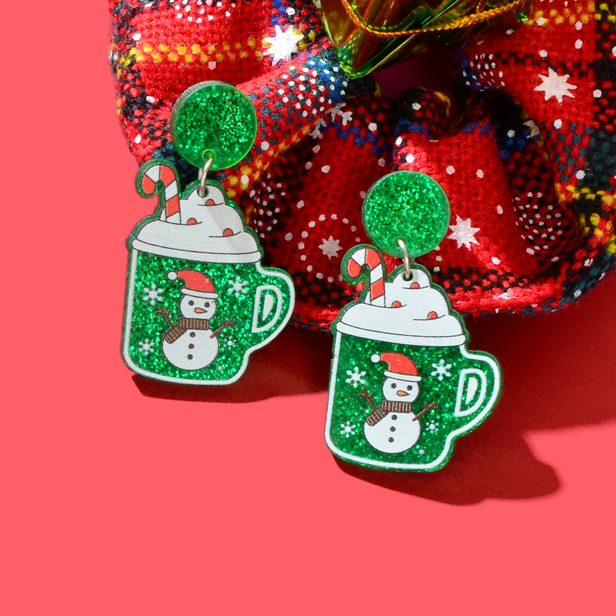 Christmas Sparkling Snowman Candy Cane Pattern Green Ice Cream Cup