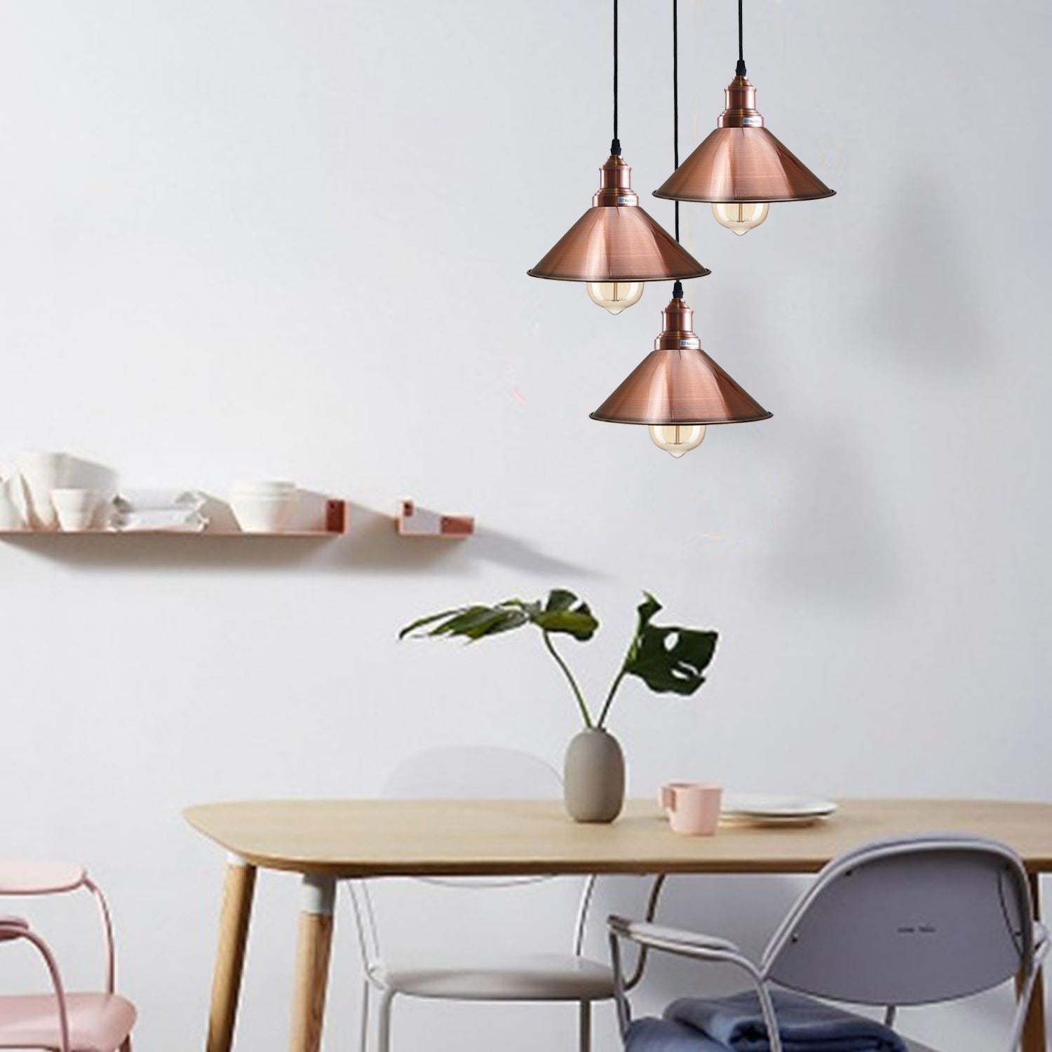3 Head Pendant Light Metal Cone Shade Hanging Light Fitting ~1302