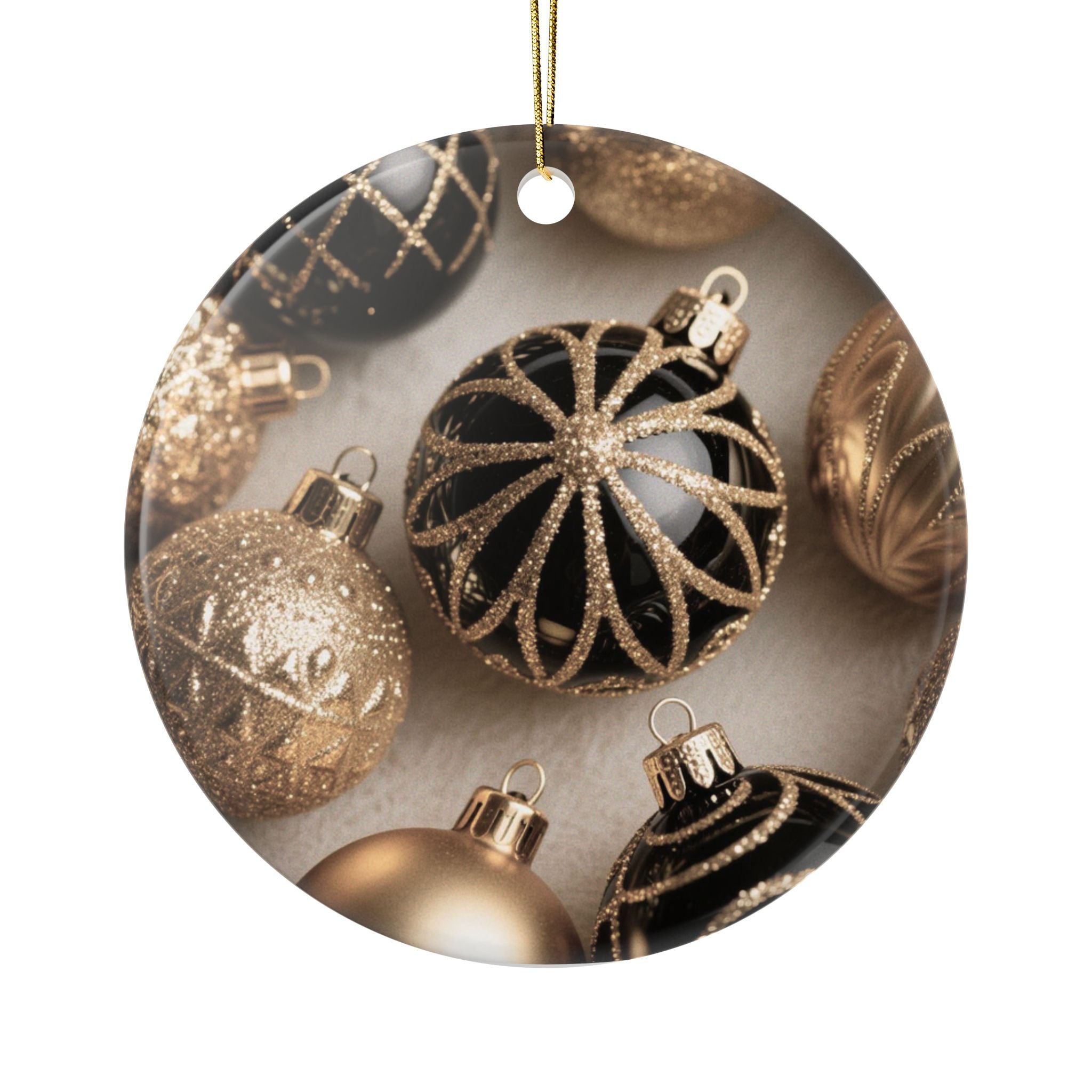 Elegant Gold Floral Ceramic Ornaments - 2-Sided Holiday Decor, Christmas Tree Accents, Personalized Gifts, Wedding Favors, Home Decor