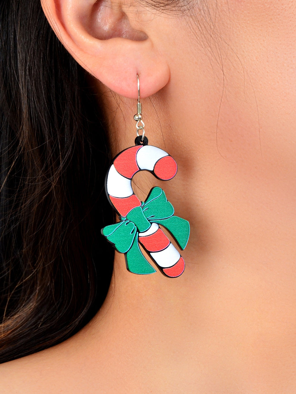 Christmas Festival Accessories Candy Cane with Bowknot Dangle Earrings