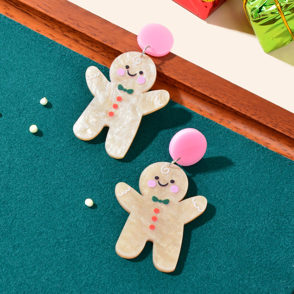Lovely Acrylic Gingerbread Man Dangle Earrings Girl Christmas Festival