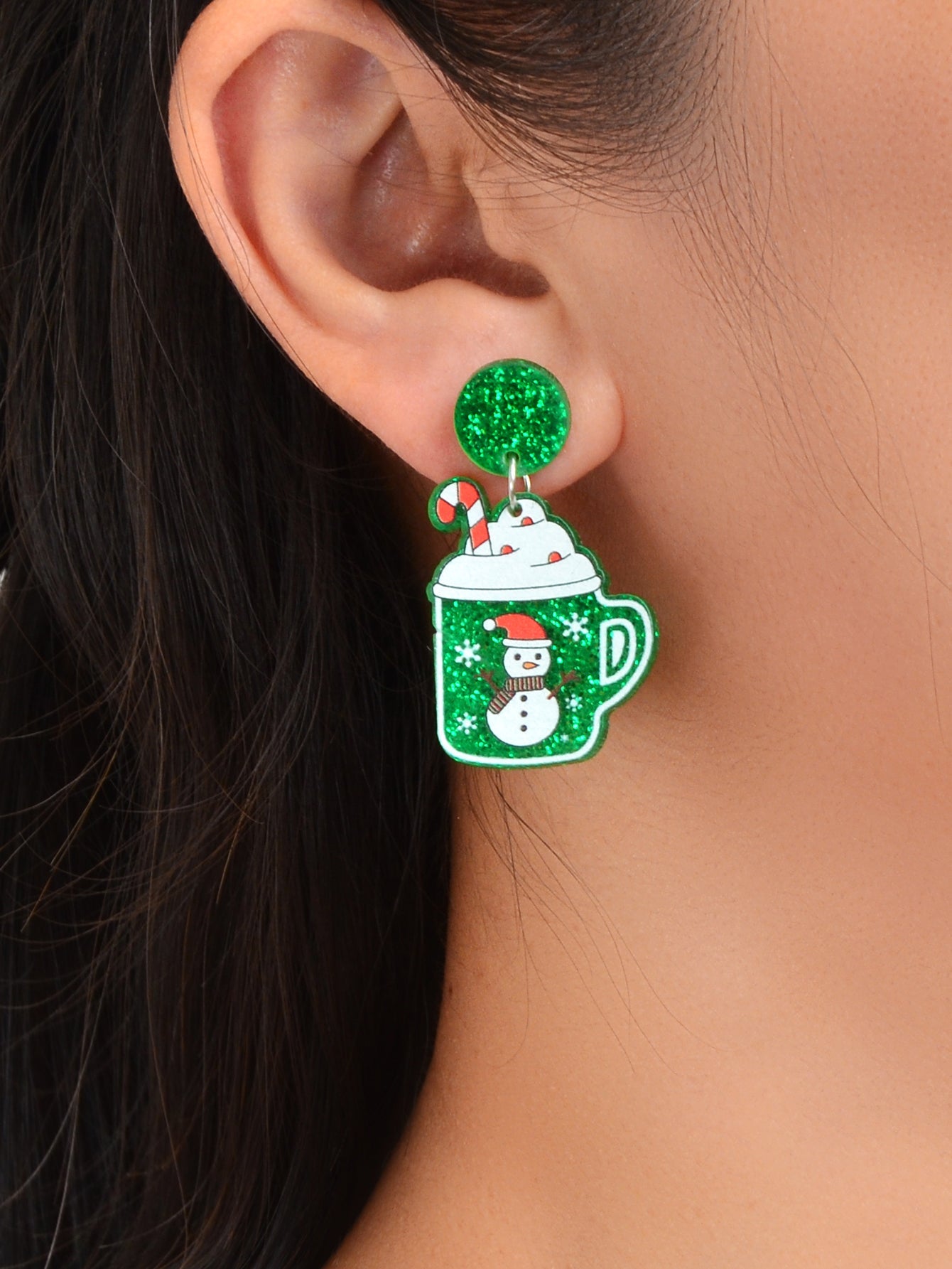 Christmas Sparkling Snowman Candy Cane Pattern Green Ice Cream Cup