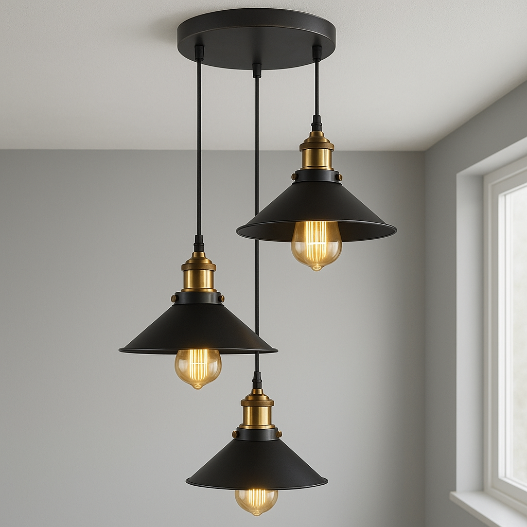 3 Head Pendant Light Metal Cone Shade Hanging Light Fitting ~1302