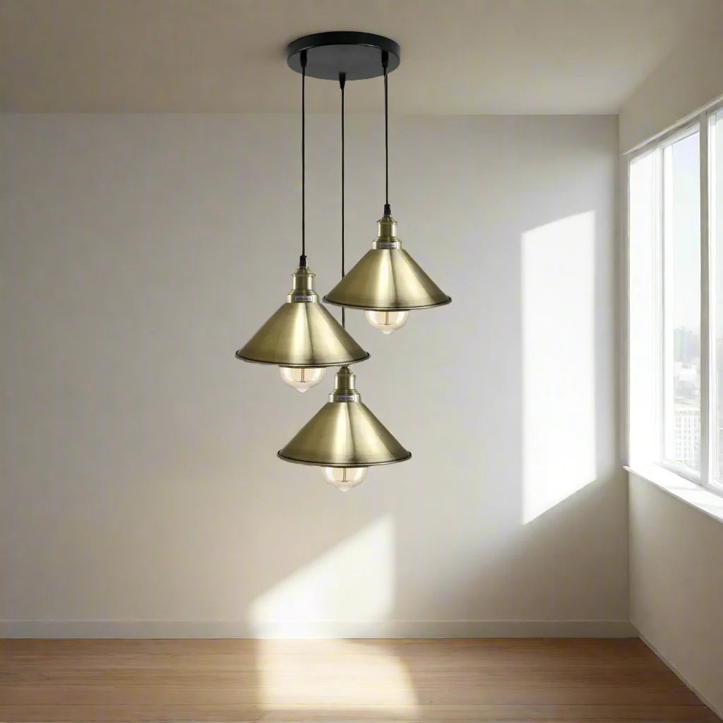 3 Head Pendant Light Metal Cone Shade Hanging Light Fitting ~1302