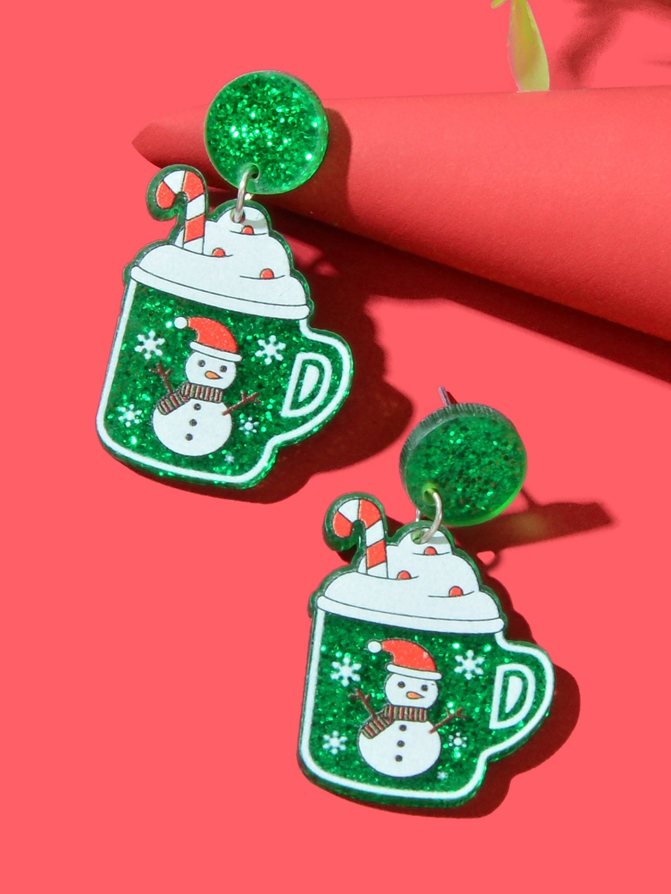 Christmas Sparkling Snowman Candy Cane Pattern Green Ice Cream Cup