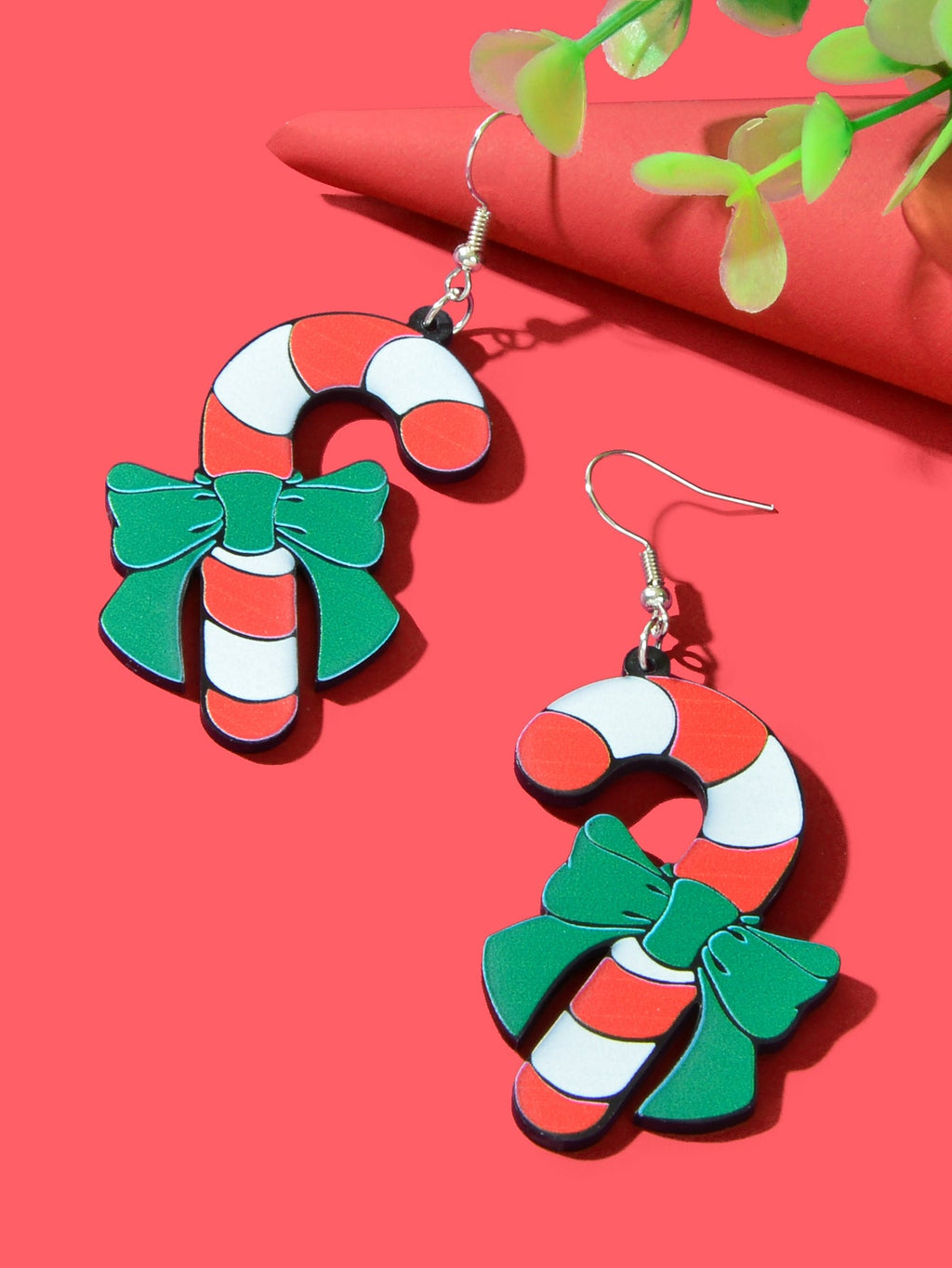 Christmas Festival Accessories Candy Cane with Bowknot Dangle Earrings