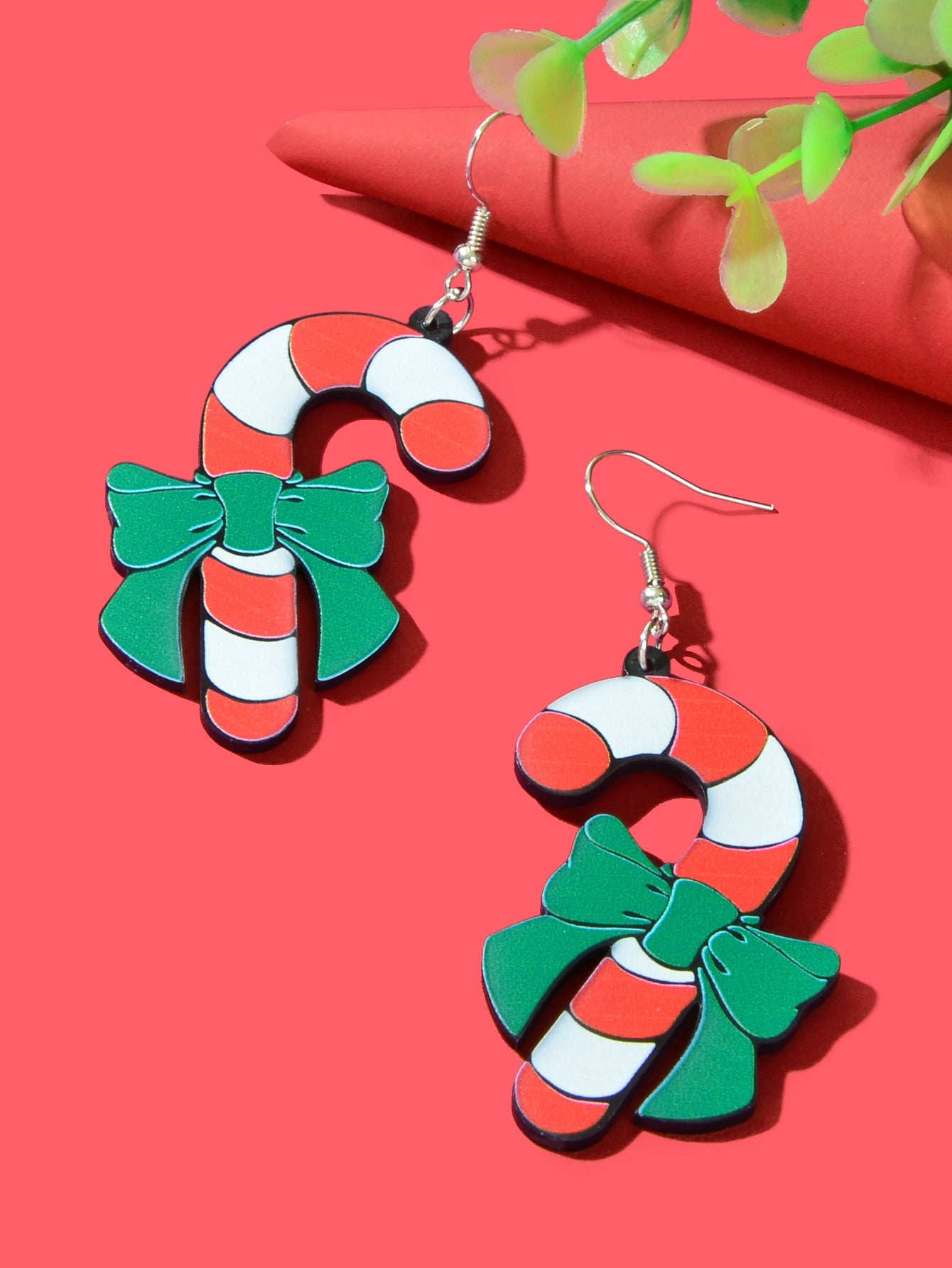 Christmas Festival Accessories Candy Cane with Bowknot Dangle Earrings