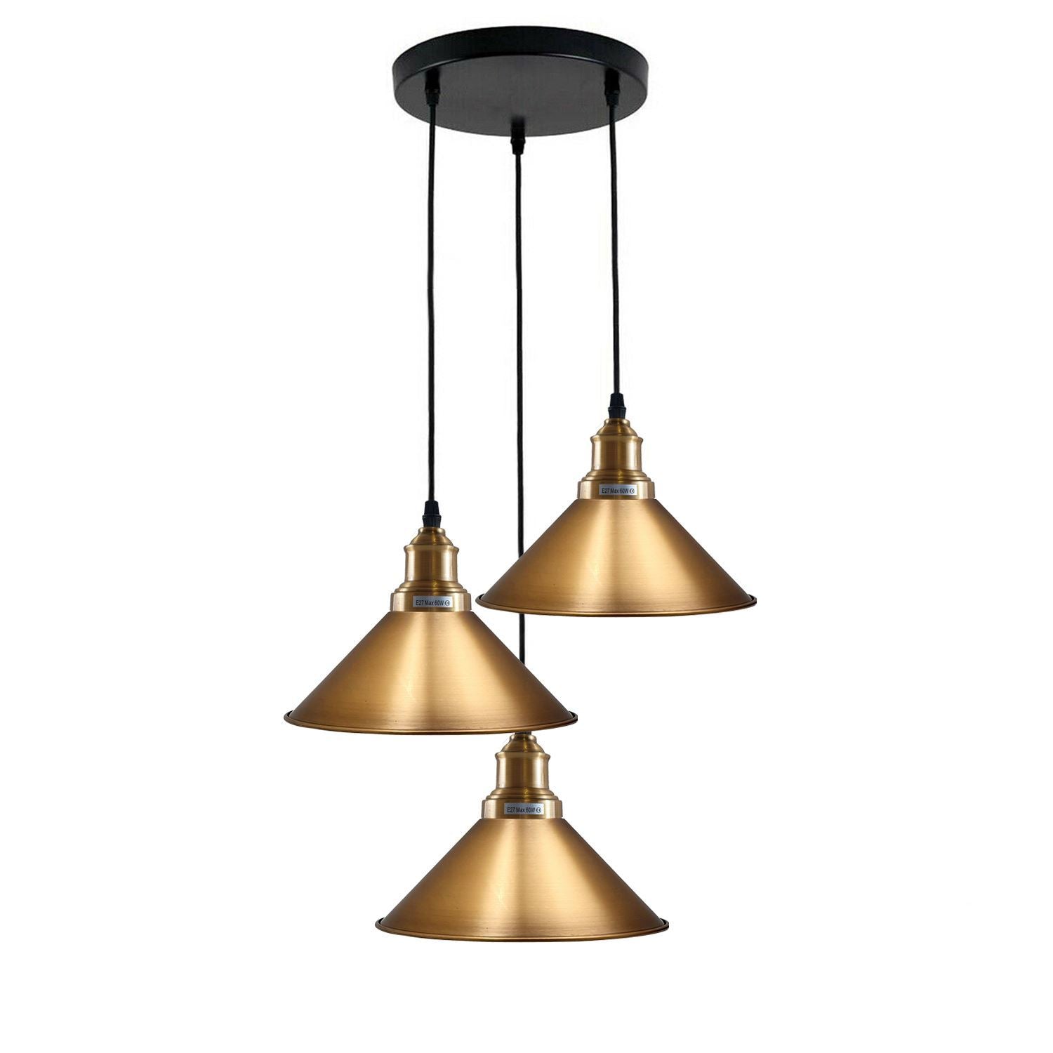 3 Head Pendant Light Metal Cone Shade Hanging Light Fitting ~1302