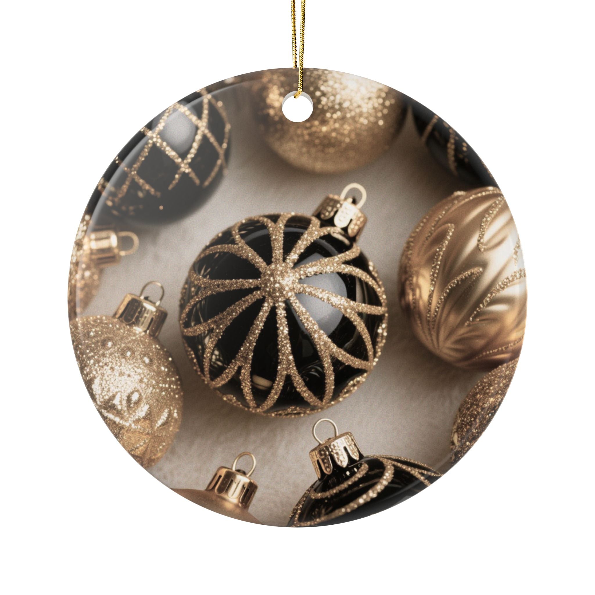 Elegant Gold Floral Ceramic Ornaments - 2-Sided Holiday Decor, Christmas Tree Accents, Personalized Gifts, Wedding Favors, Home Decor