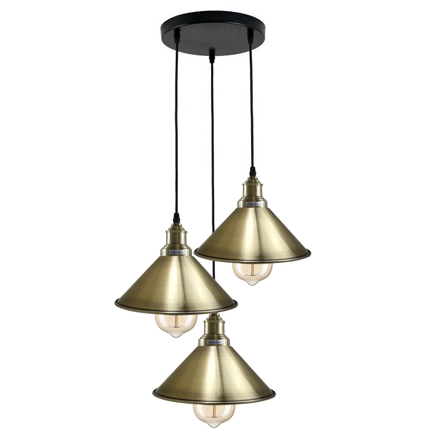 3 Head Pendant Light Metal Cone Shade Hanging Light Fitting ~1302