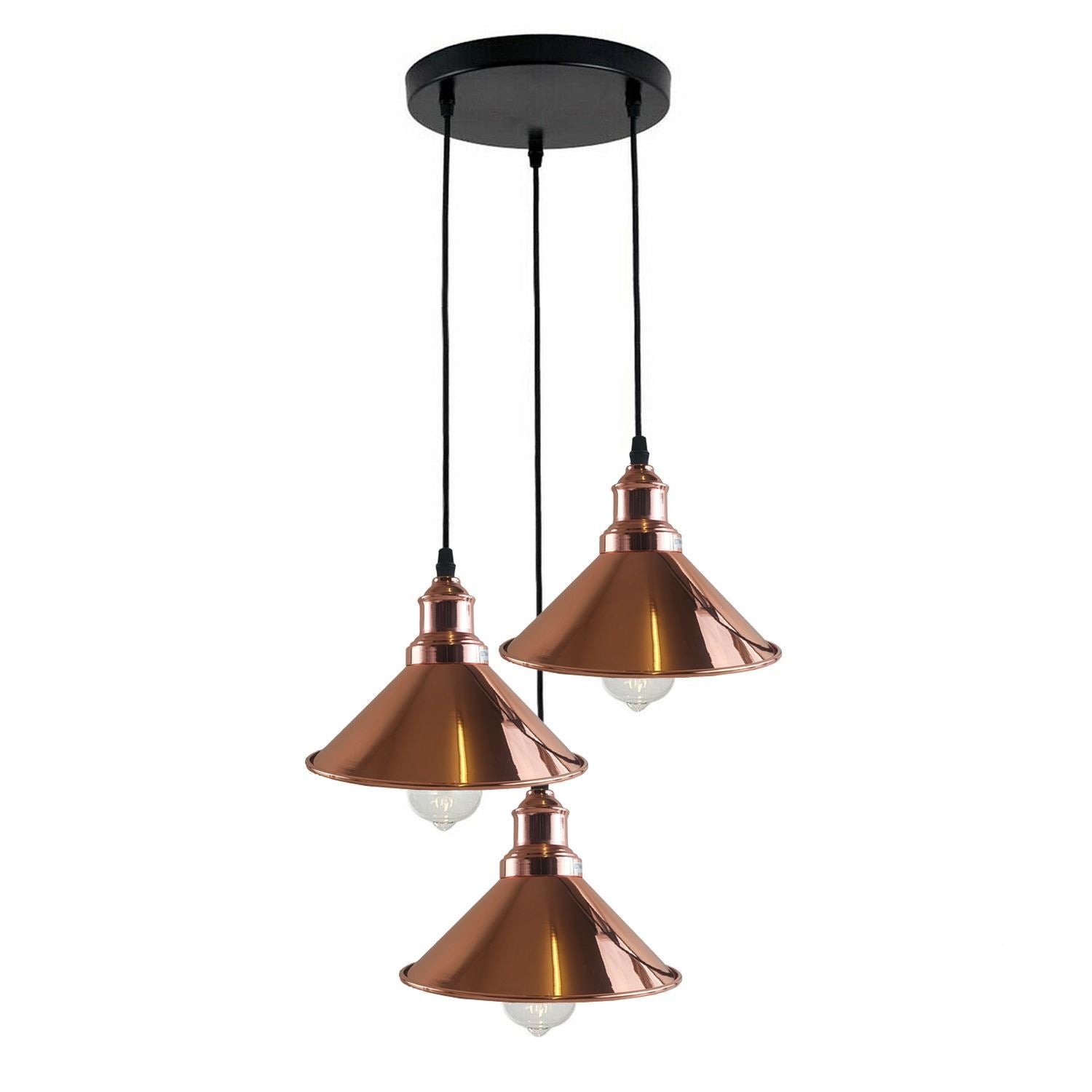 3 Head Pendant Light Metal Cone Shade Hanging Light Fitting ~1302
