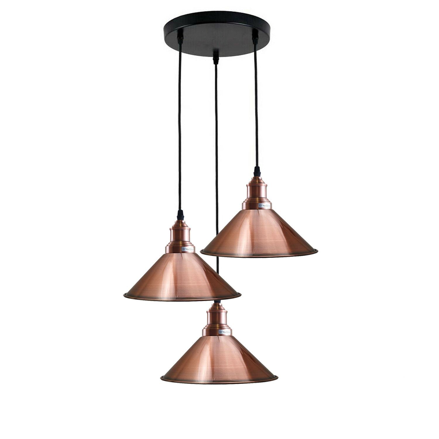 3 Head Pendant Light Metal Cone Shade Hanging Light Fitting ~1302