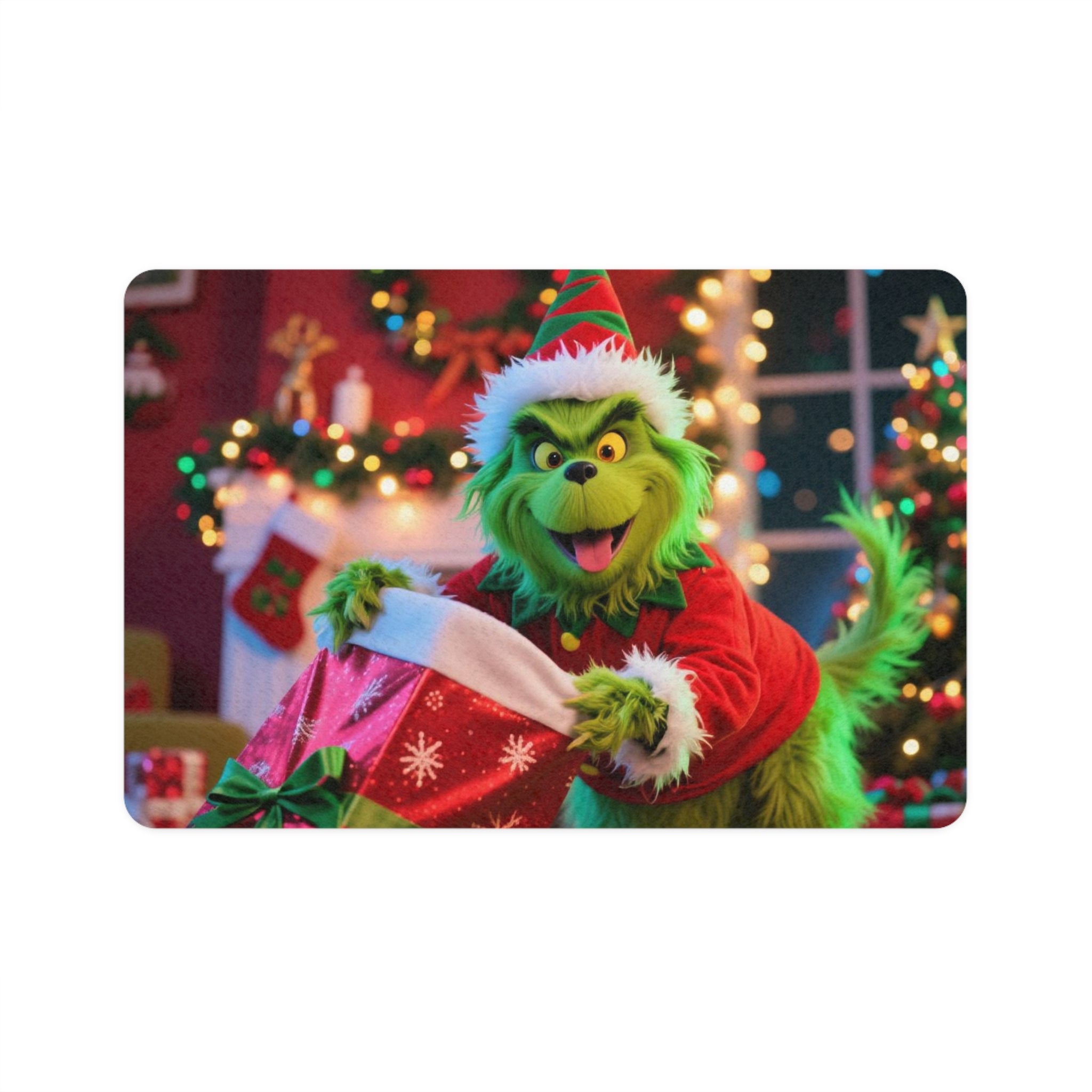 Grinch Pet Food Mat - Festive Dog Bowl Rug, Holiday Pet Placemats, Xmas Decor for Pets, Christmas Gift for Pet Lovers