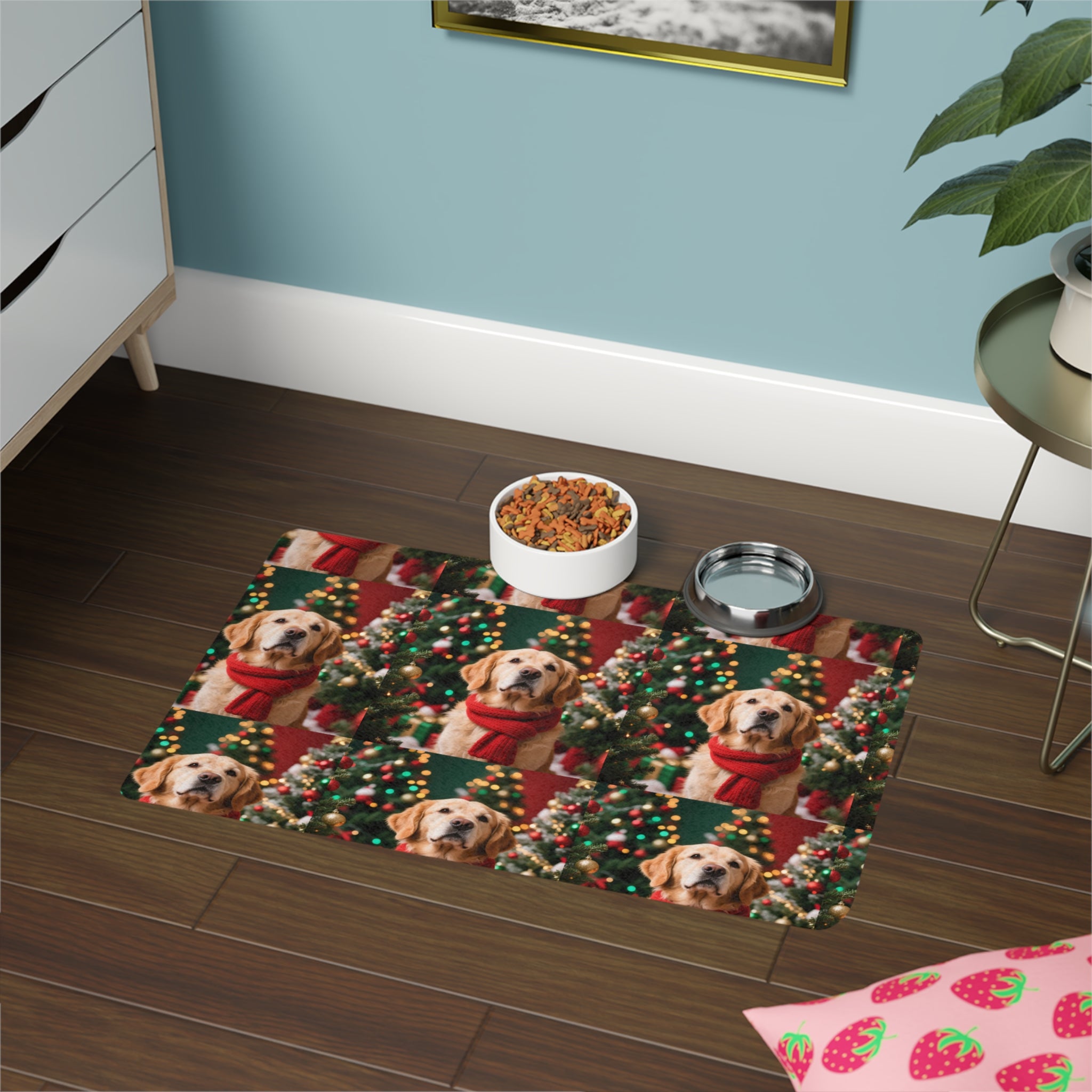 Christmas Dog Pet Food Mat, Festive Dog Bowl Mat, Holiday Pet Decor, Dog Lover Gifts, Decorative Pet Feeding Mat