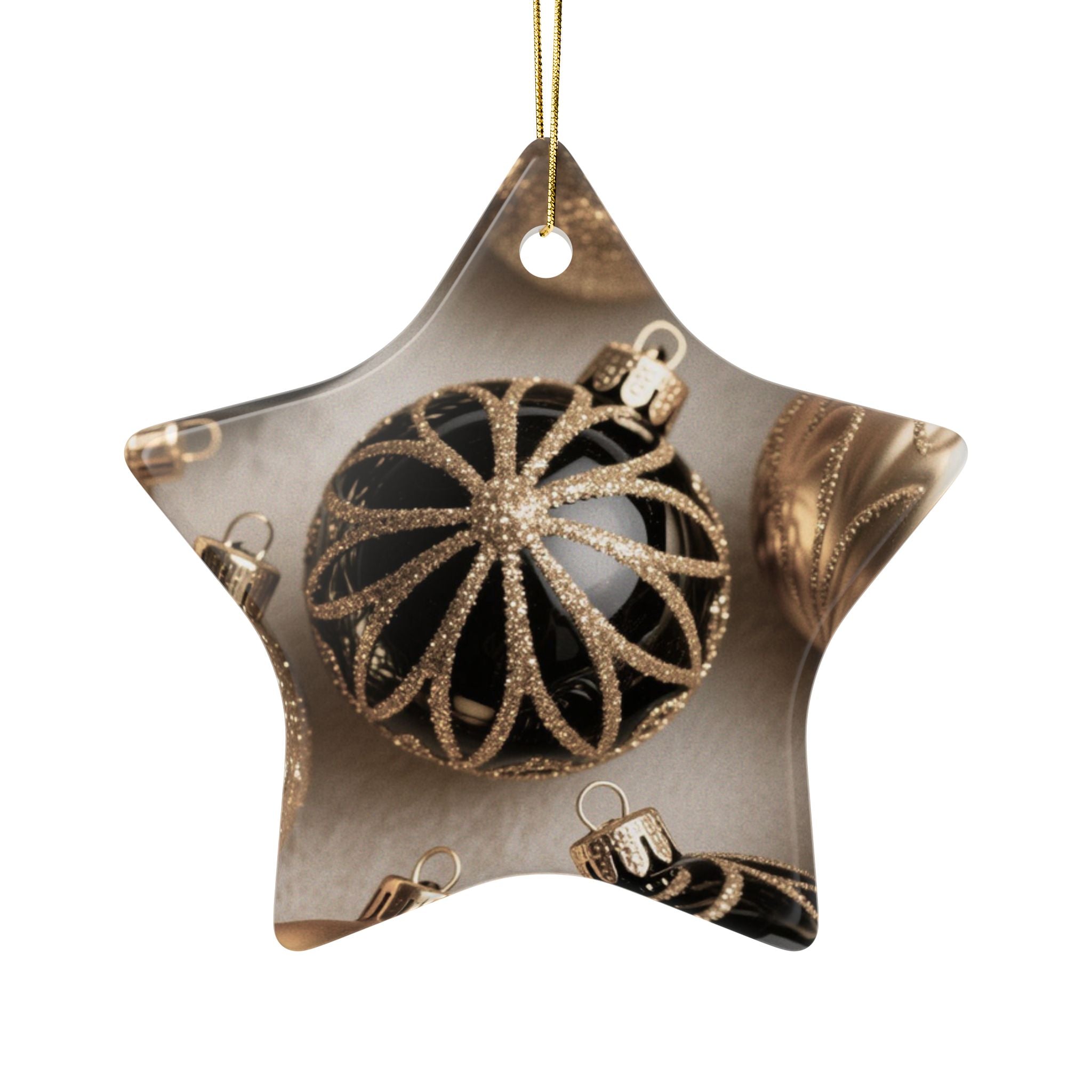 Elegant Gold Floral Ceramic Ornaments - 2-Sided Holiday Decor, Christmas Tree Accents, Personalized Gifts, Wedding Favors, Home Decor