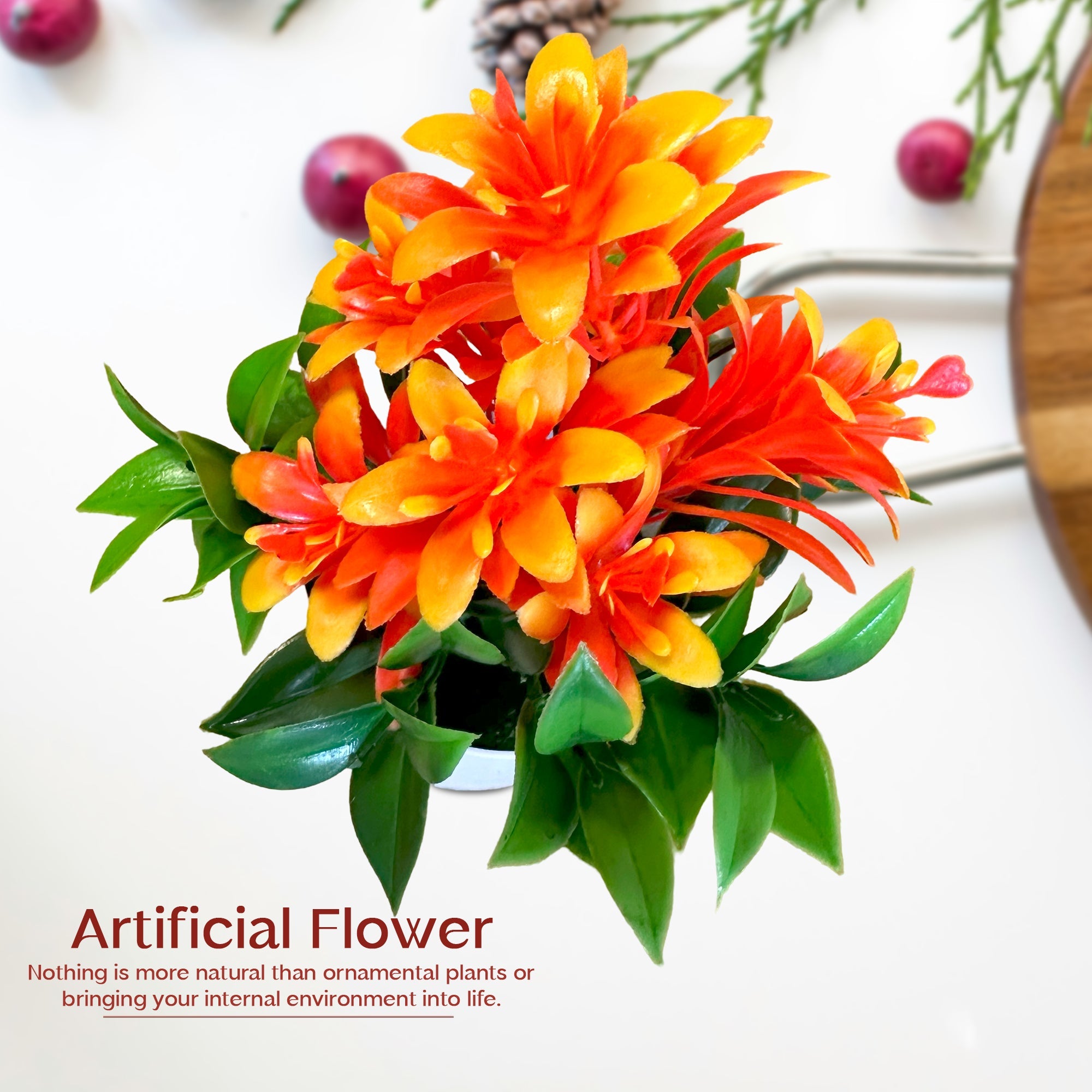 Artificial Flowers in Plastic Small Pot Indoor Fake Flower Plants ~5596
