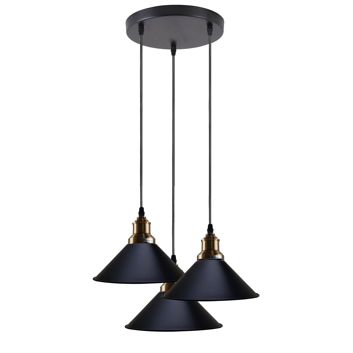 3 Head Pendant Light Metal Cone Shade Hanging Light Fitting ~1302