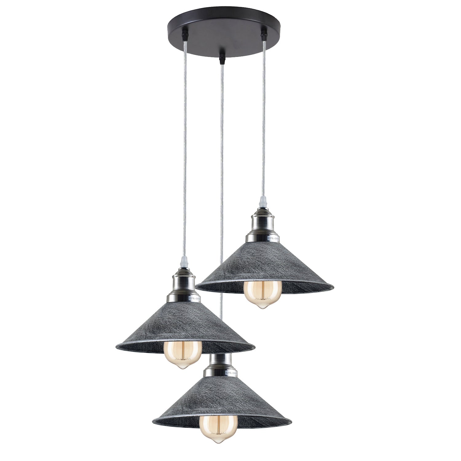 3 Head Pendant Light Metal Cone Shade Hanging Light Fitting ~1302