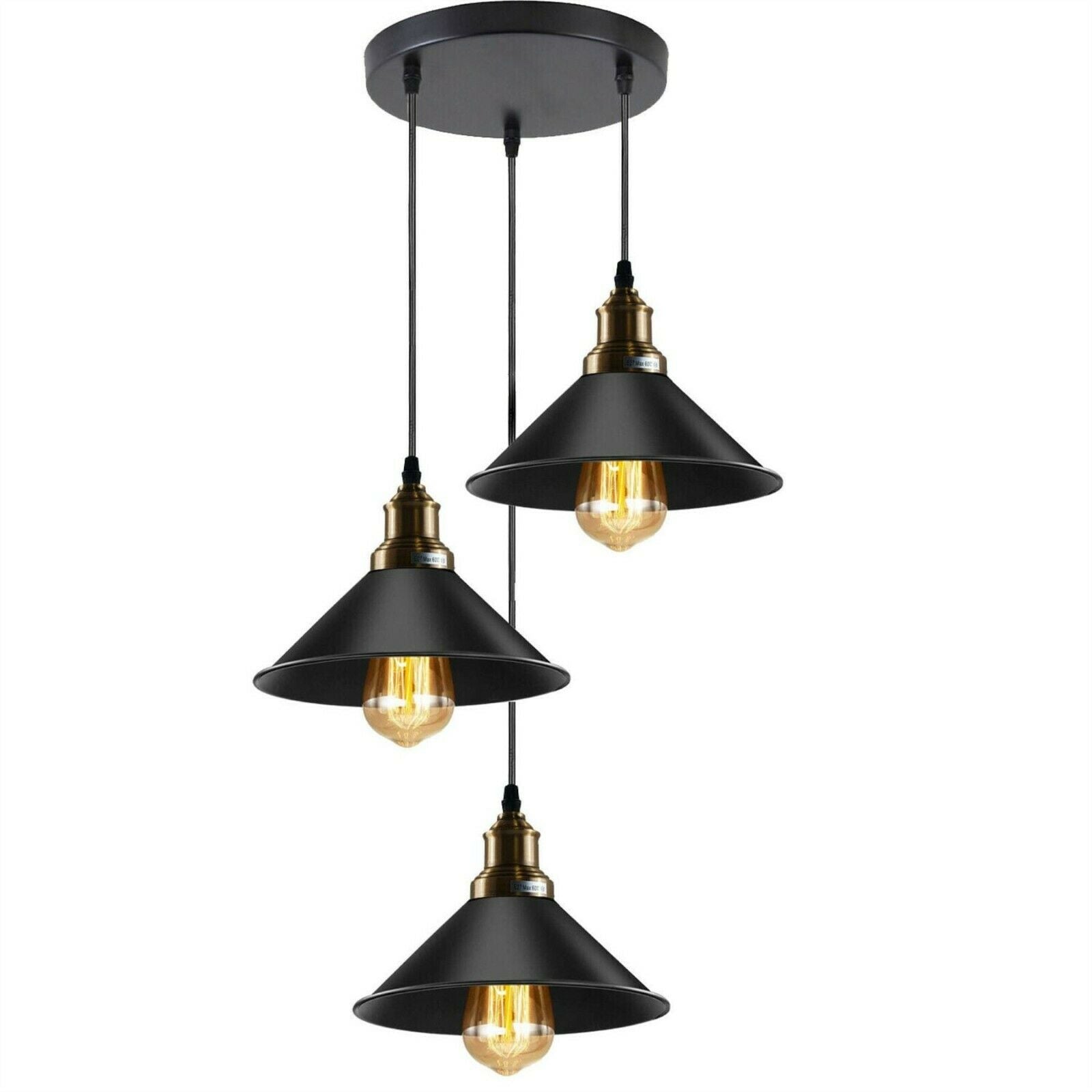 3 Head Pendant Light Metal Cone Shade Hanging Light Fitting ~1302