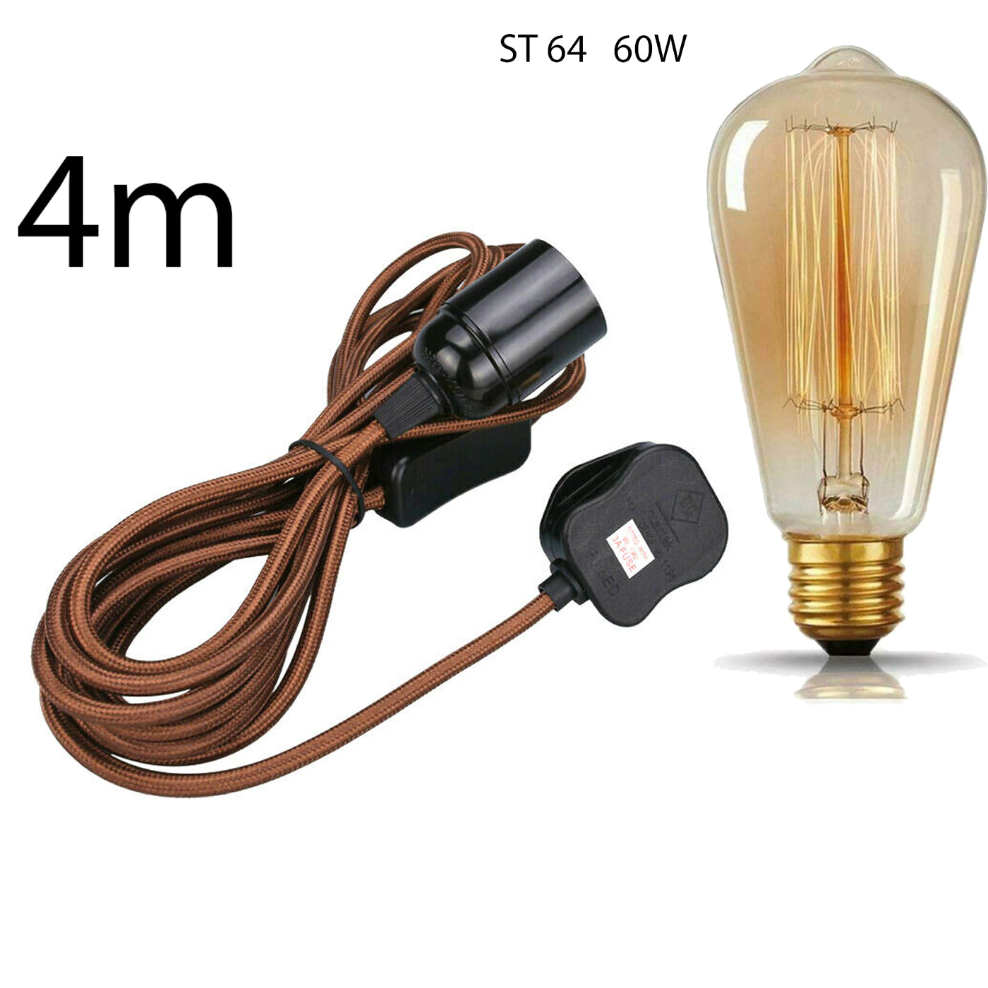 4m Fabric Flex Cable Plug In Pendant Lamp Set With Bulb Holder ~1497