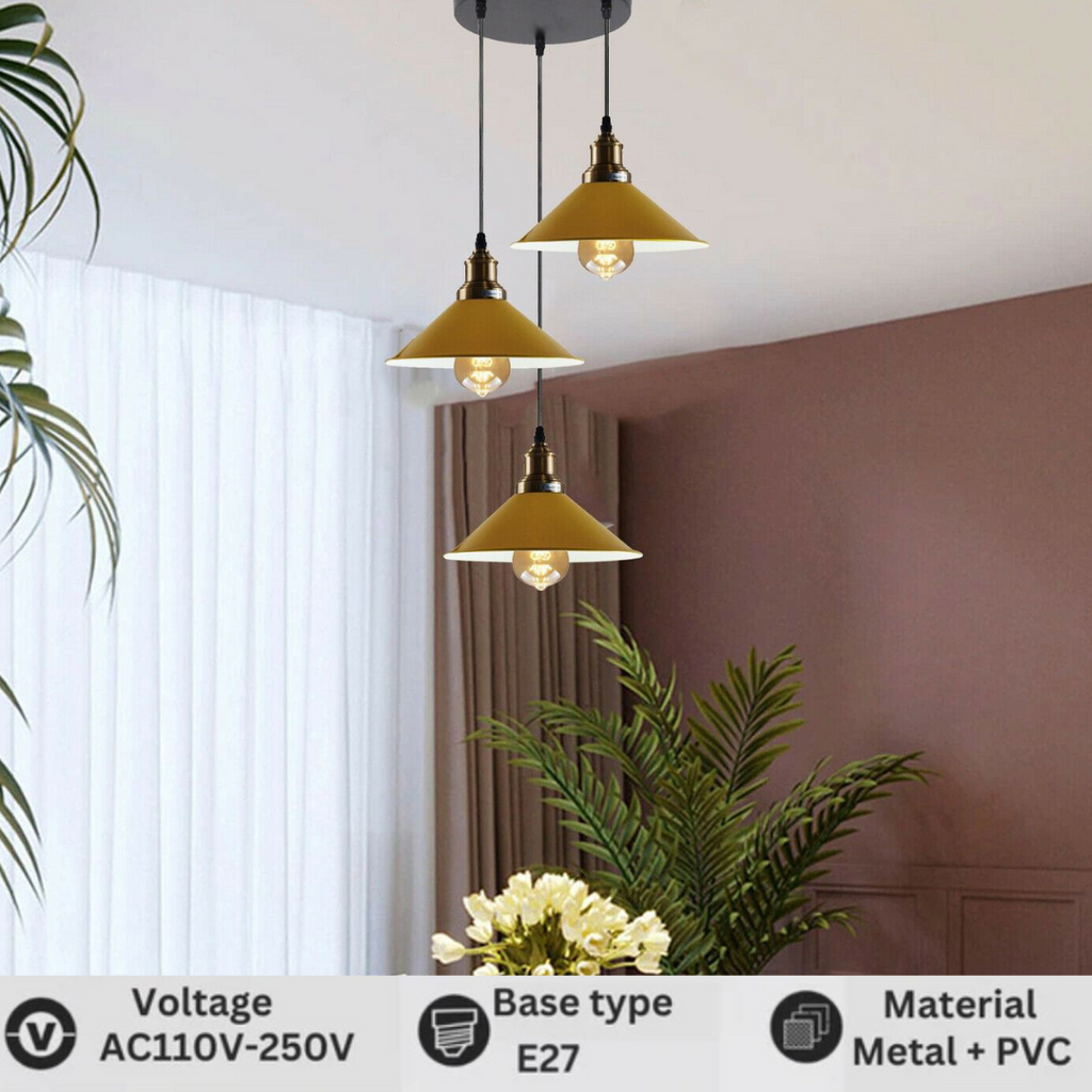 3 Head Pendant Light Metal Cone Shade Hanging Light Fitting ~1302