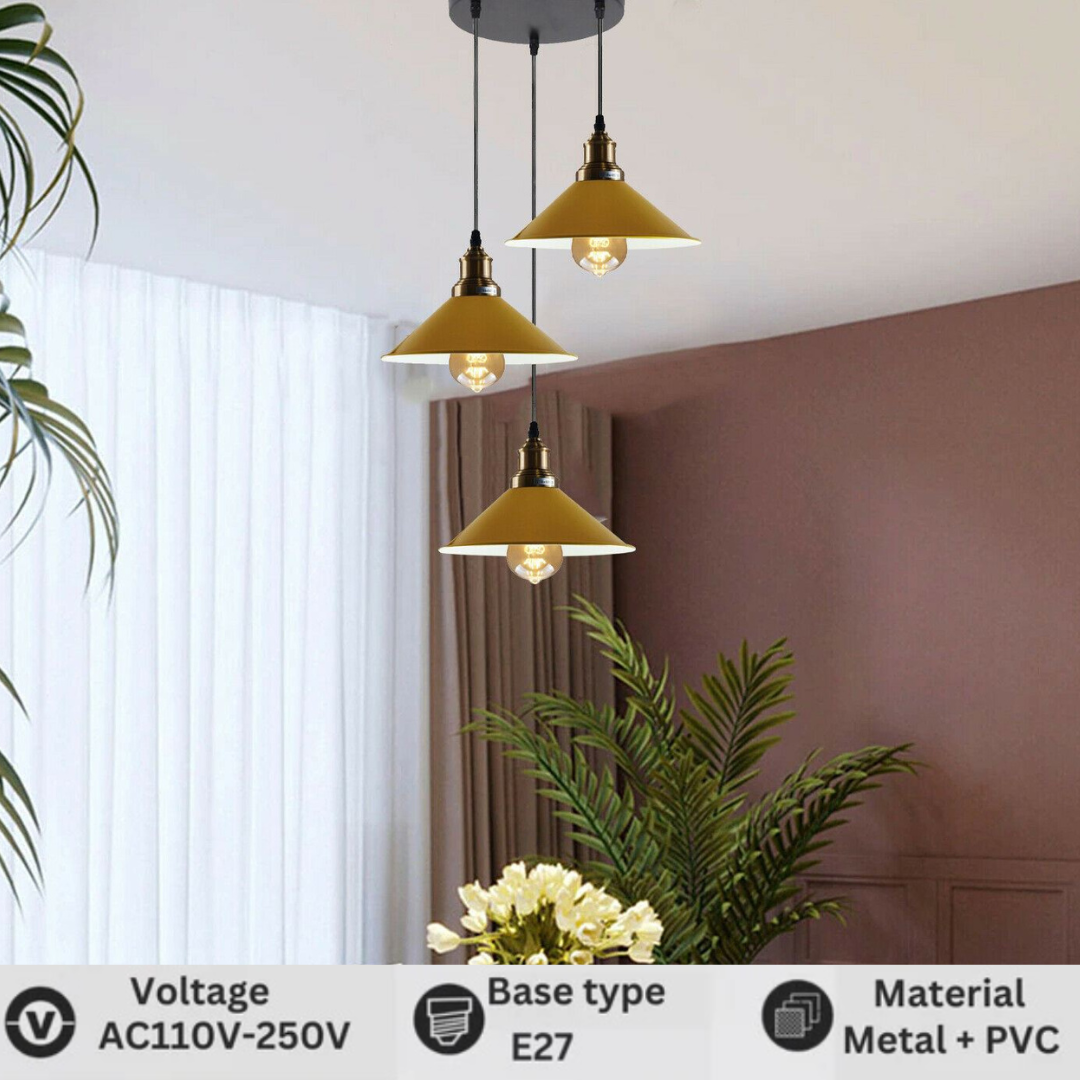 3 Head Pendant Light Metal Cone Shade Hanging Light Fitting ~1302