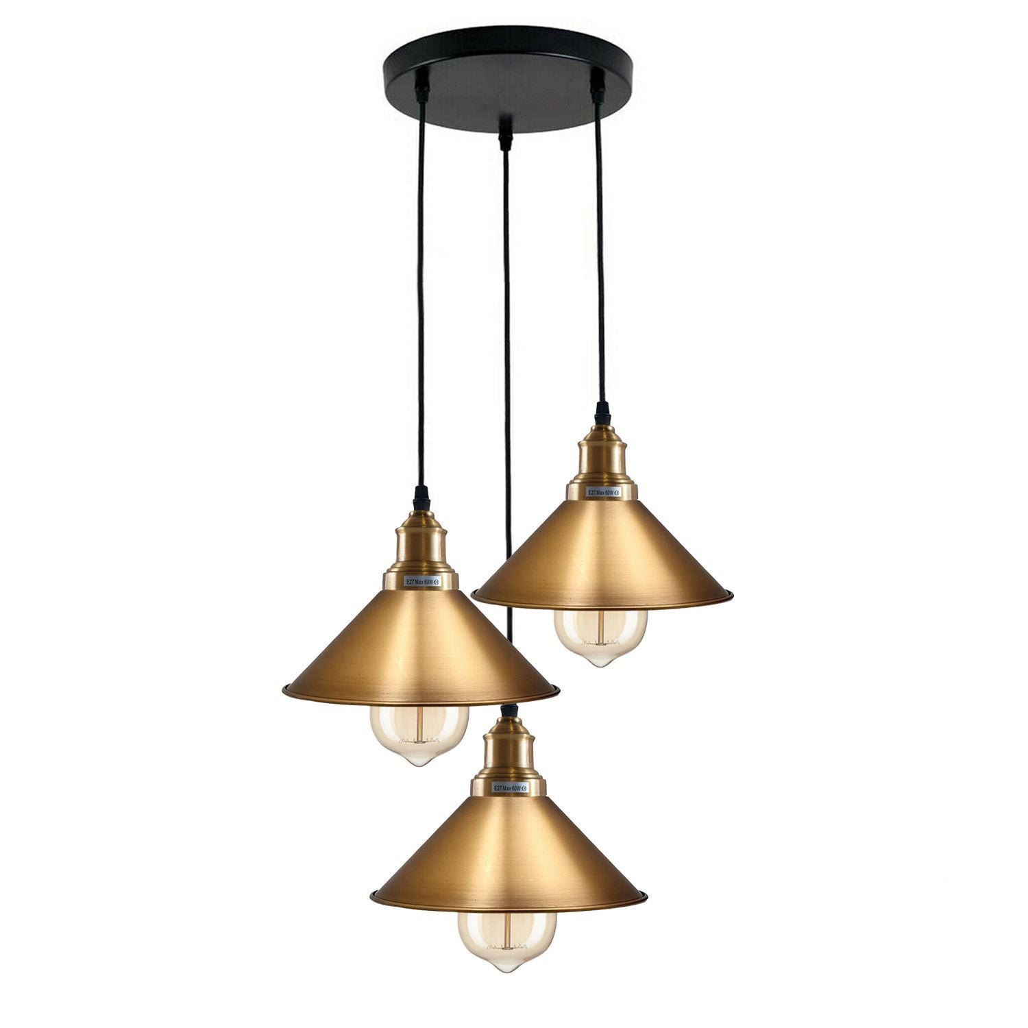 3 Head Pendant Light Metal Cone Shade Hanging Light Fitting ~1302