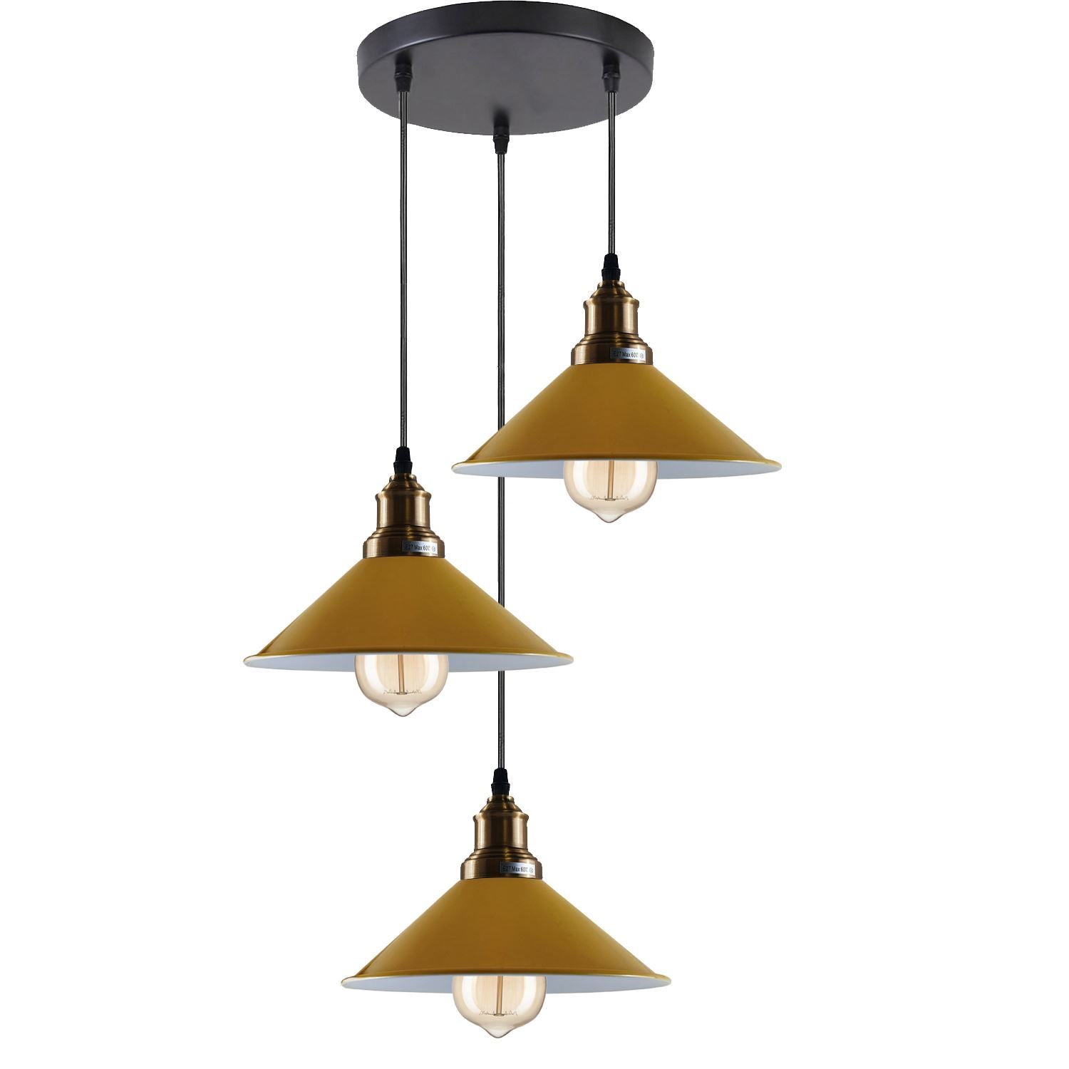 3 Head Pendant Light Metal Cone Shade Hanging Light Fitting ~1302